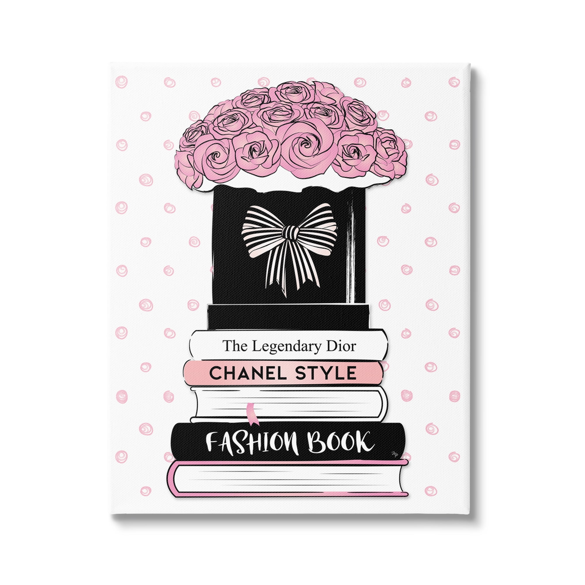 Stupell Industries Polka Dot Fashion Bookstack Beauty & Fashion Painting Gallery Wrapped Canvas Art Print Wall Art, 24 x 30