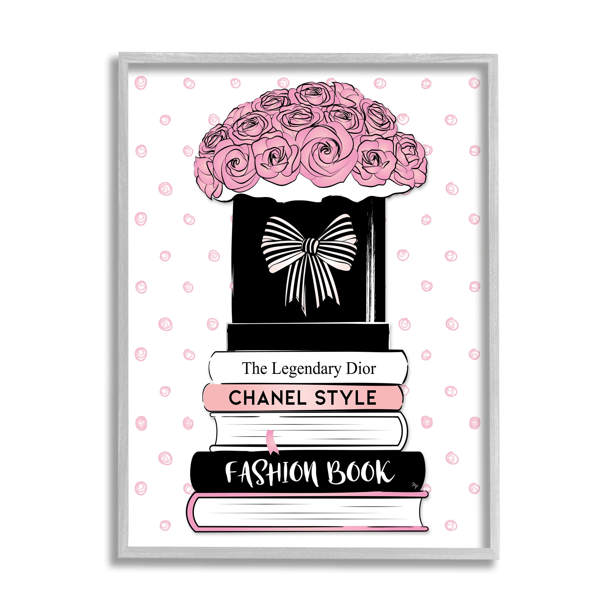 Stupell Industries Polka Dot Fashion Bookstack Beauty & Fashion Painting Gray Framed Art Print Wall Art, 11 x 14