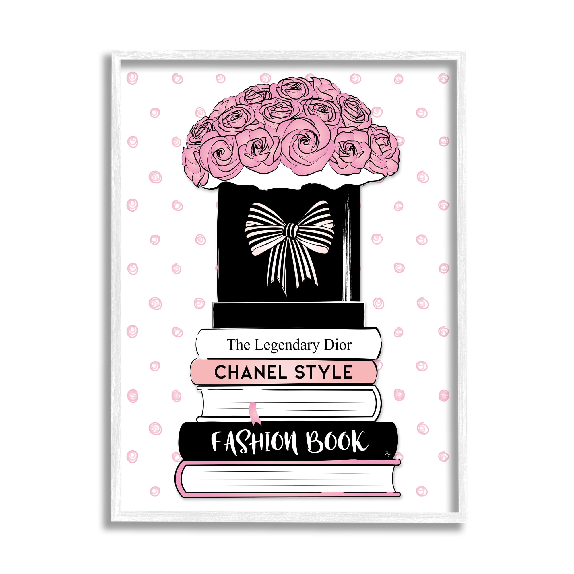 Stupell Industries Polka Dot Fashion Bookstack Beauty & Fashion Painting White Framed Art Print Wall Art, 11 x 14