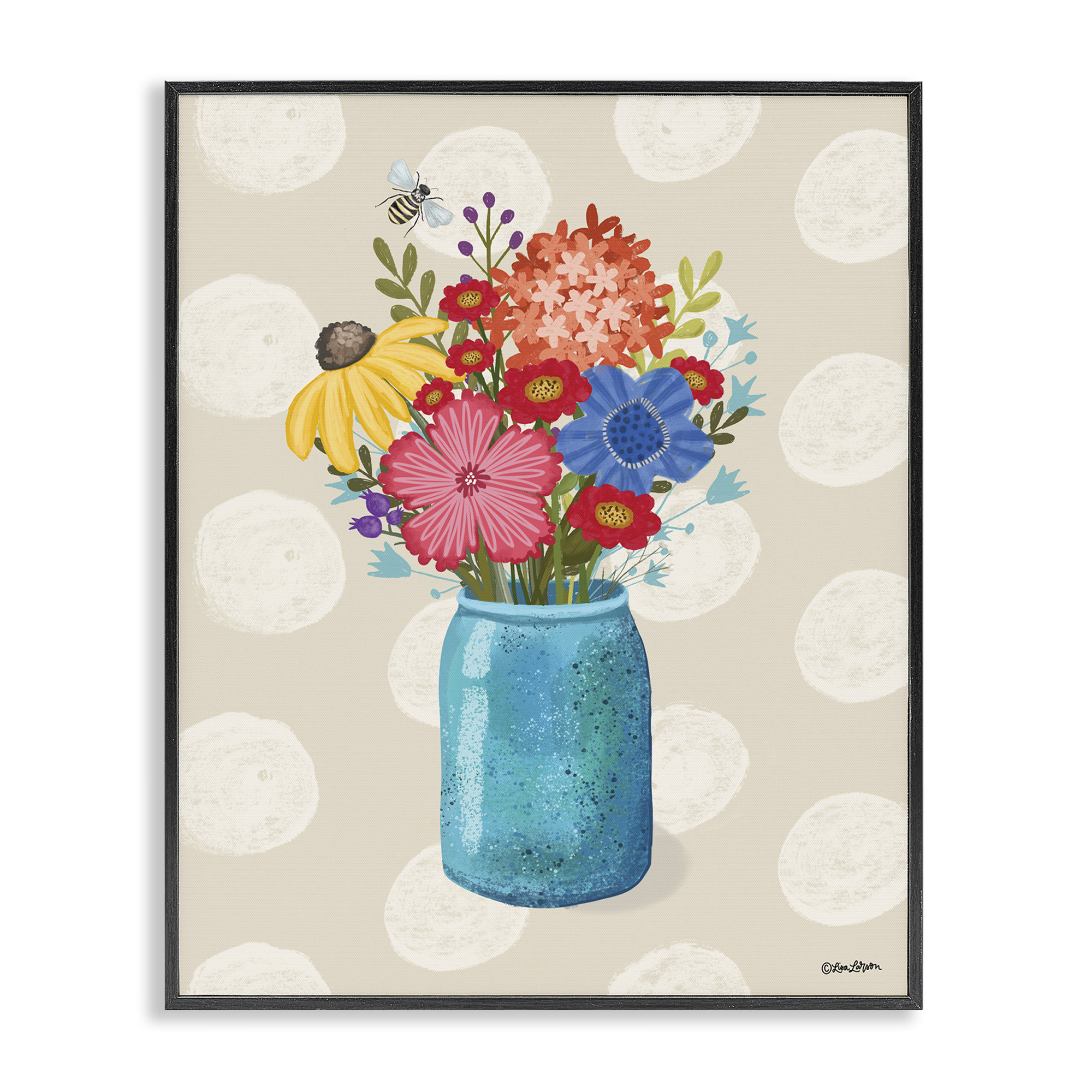 Stupell Industries Polka Dot Flower Vase Plants & Flowers Painting Black Framed Art Print Wall Art, 24 x 30