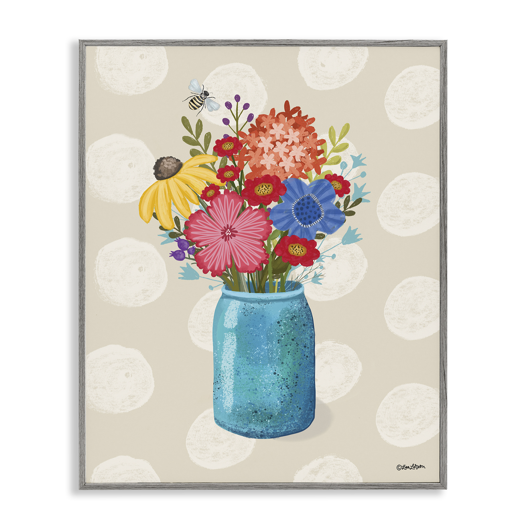 Stupell Industries Polka Dot Flower Vase Plants & Flowers Painting Gray Framed Art Print Wall Art, 11 x 14