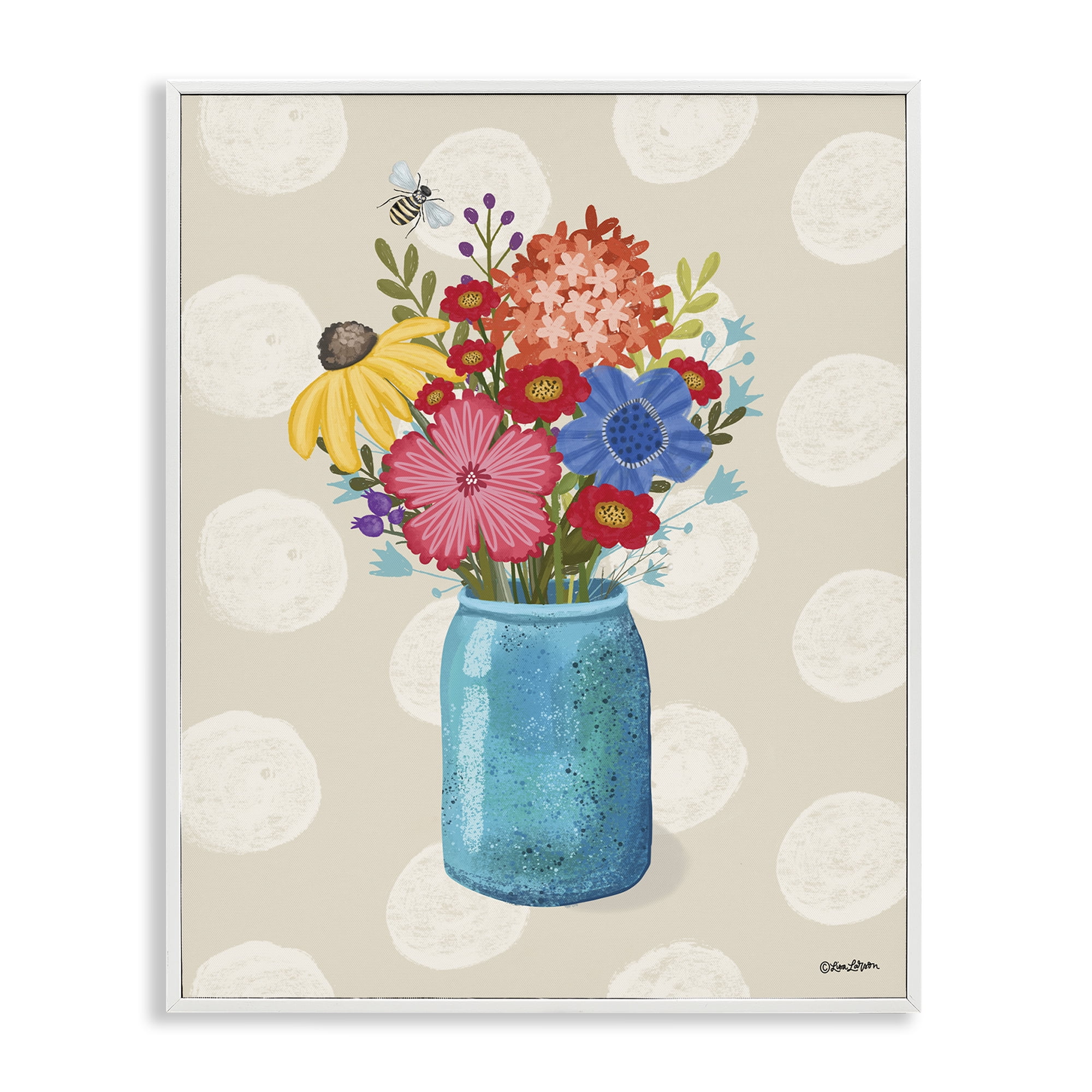 Stupell Industries Polka Dot Flower Vase Plants & Flowers Painting White Framed Art Print Wall Art, 24 x 30