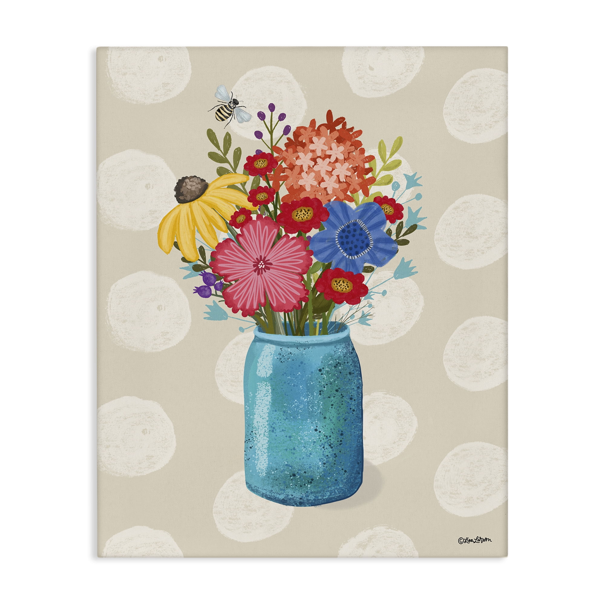 Stupell Industries Polka Dot Flower Vase Plants & Flowers Painting Wrapped Canvas Art Print Wall Art, 36 x 48