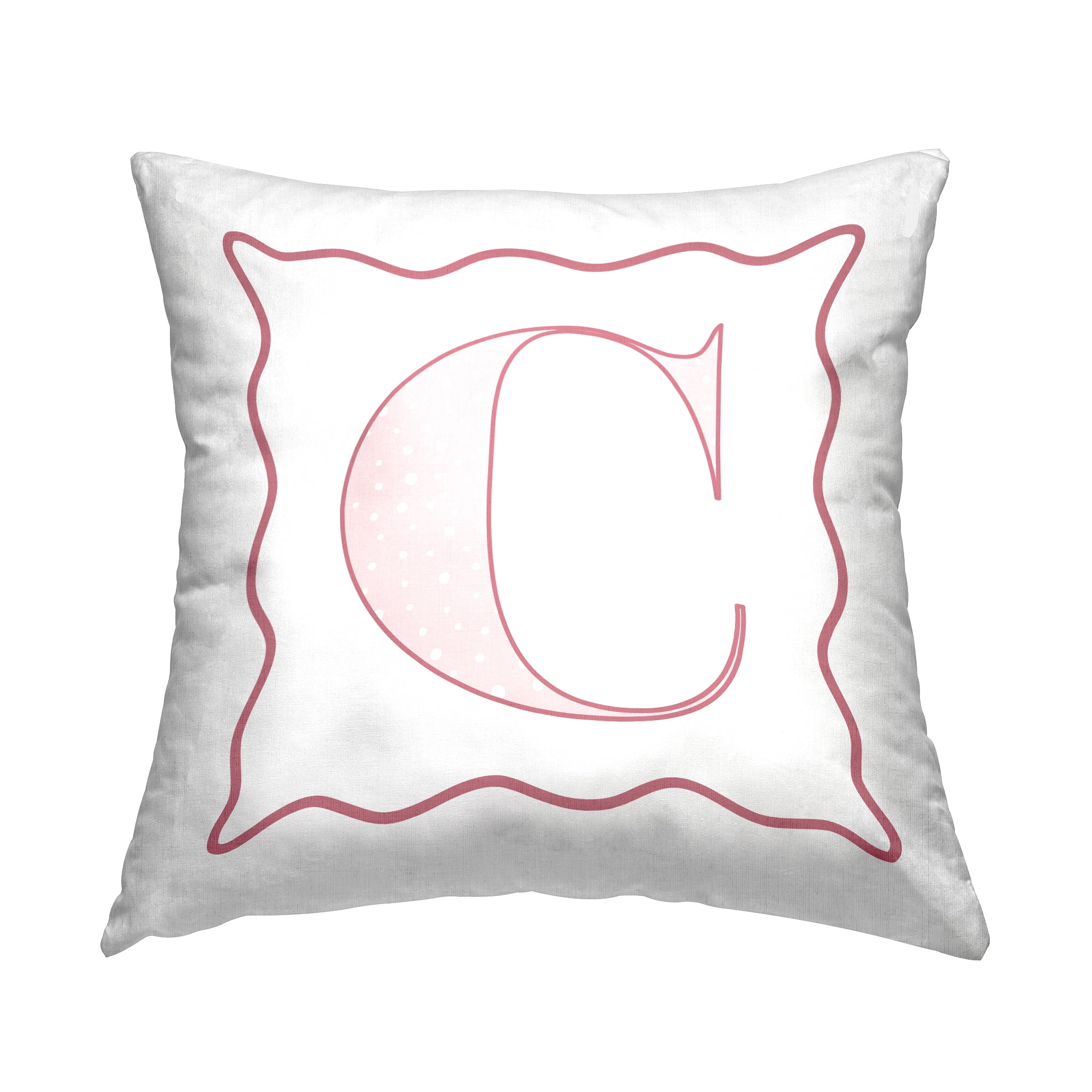 Stupell Industries Polka Dot Pink Letter C Square Decorative Printed Throw Pillow, 18 x 18