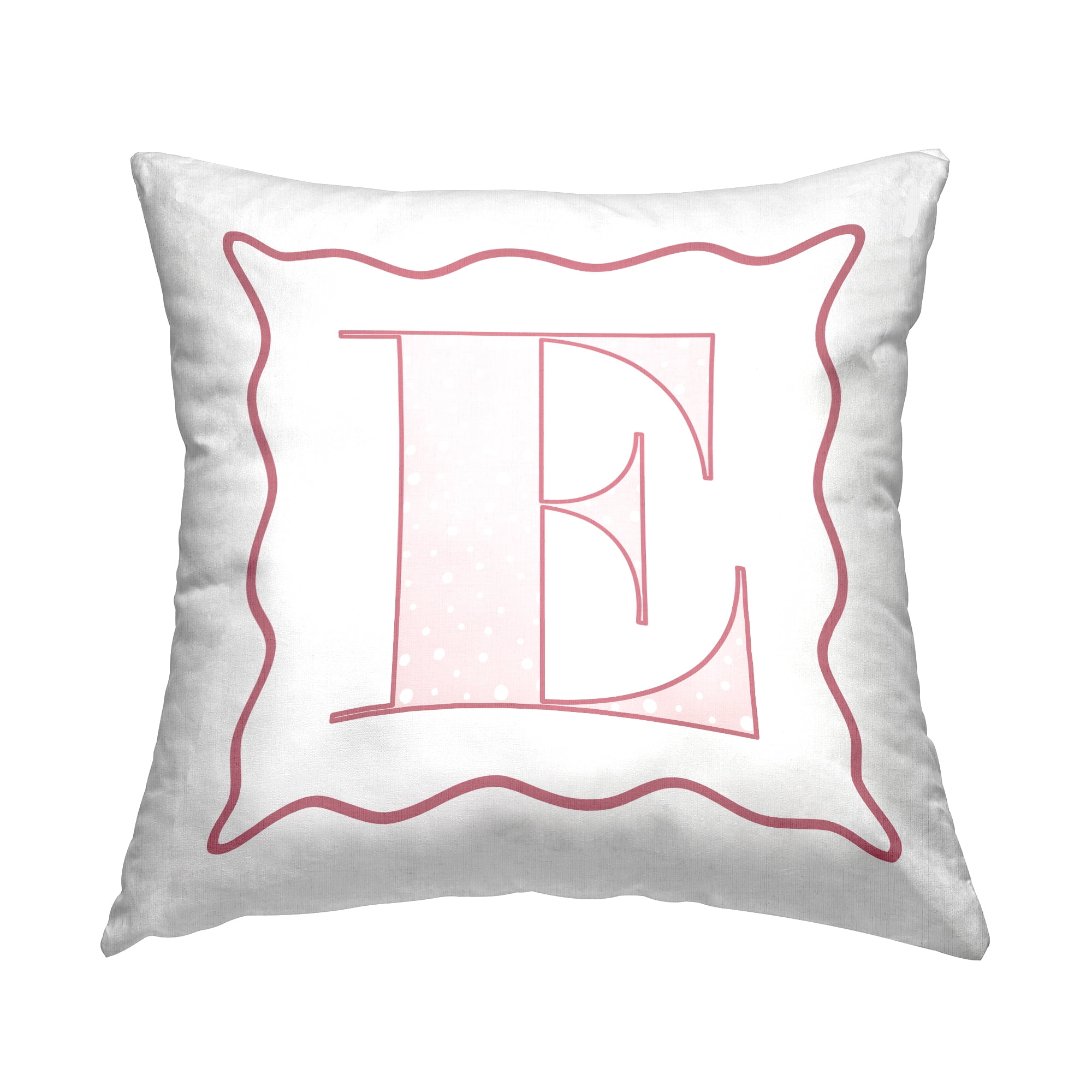 Stupell Industries Polka Dot Pink Letter E Square Decorative Printed Throw Pillow, 18 x 18