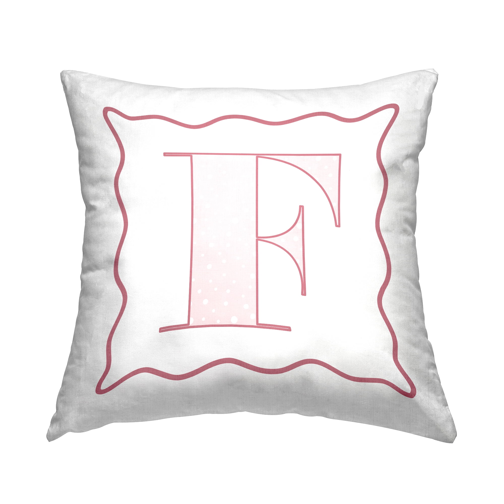 Stupell Industries Polka Dot Pink Letter F Square Decorative Printed Throw Pillow, 18 x 18