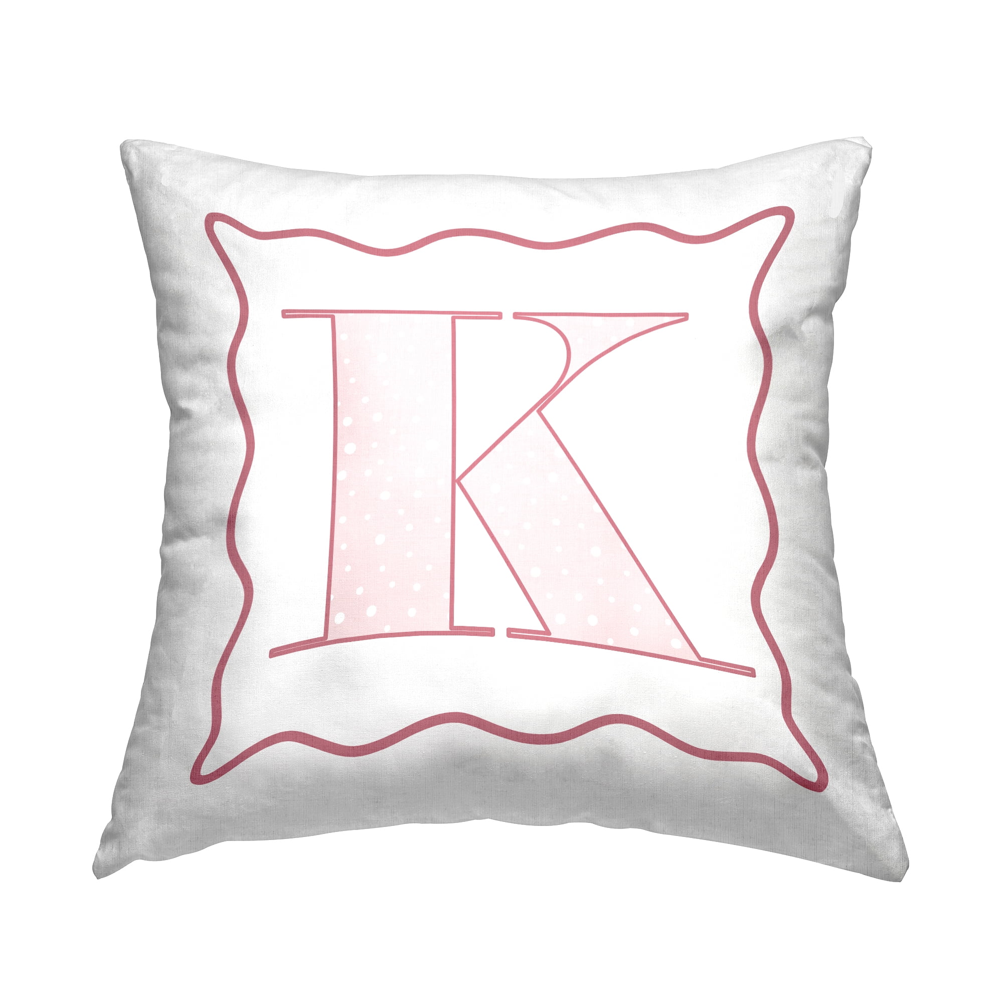 Stupell Industries Polka Dot Pink Letter K Square Decorative Printed Throw Pillow, 18 x 18