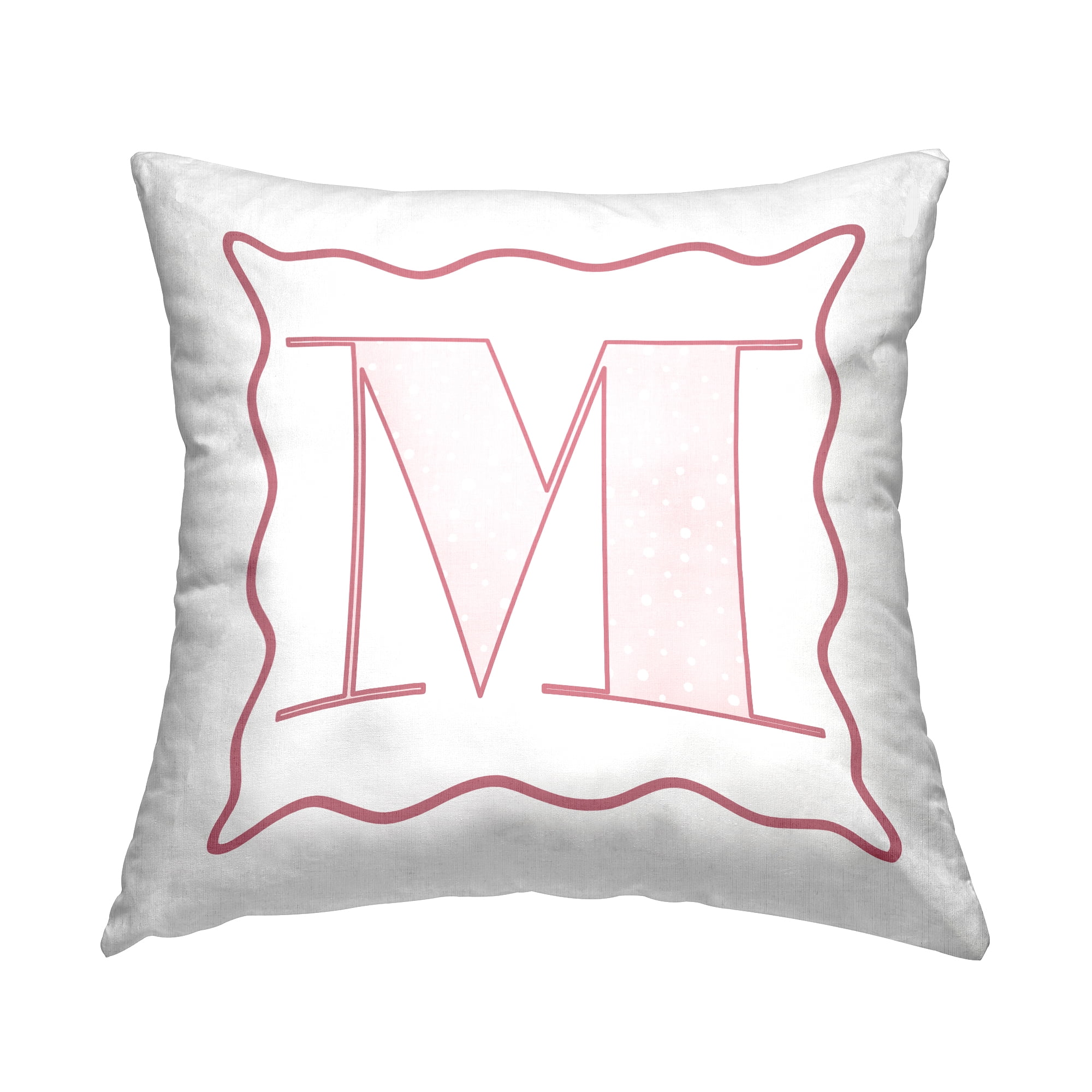 Stupell Industries Polka Dot Pink Letter M Square Decorative Printed Throw Pillow, 18 x 18