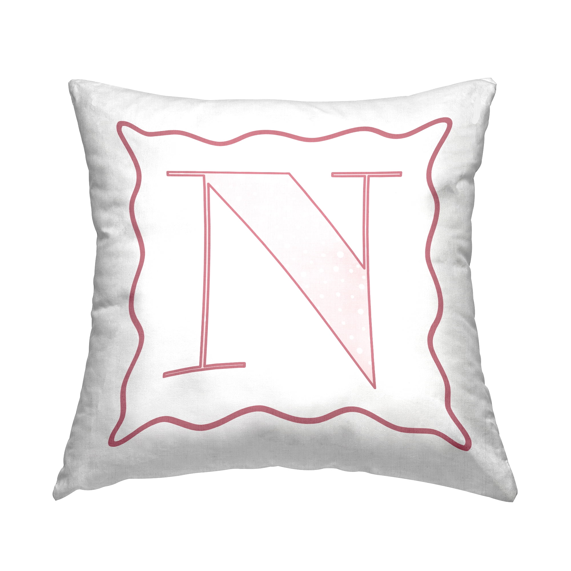 Stupell Industries Polka Dot Pink Letter N Square Decorative Printed Throw Pillow, 18 x 18