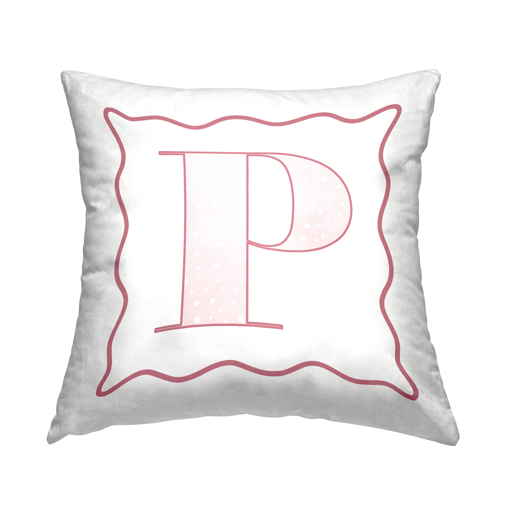 Stupell Industries Polka Dot Pink Letter P Square Decorative Printed Throw Pillow, 18 x 18