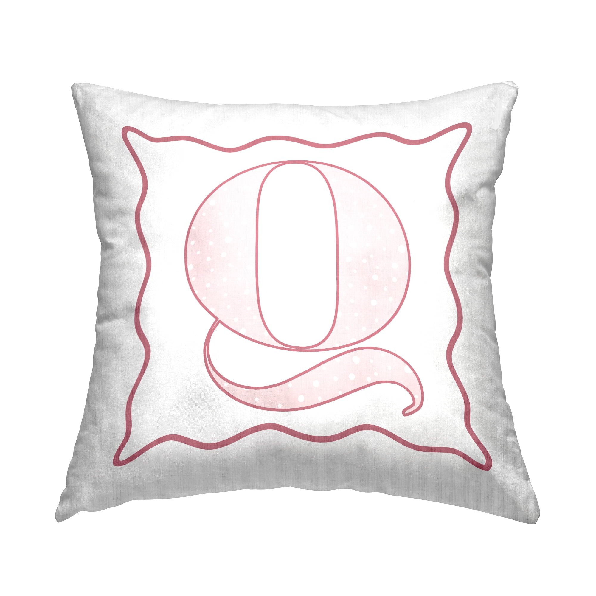Stupell Industries Polka Dot Pink Letter Q Square Decorative Printed Throw Pillow, 18 x 18