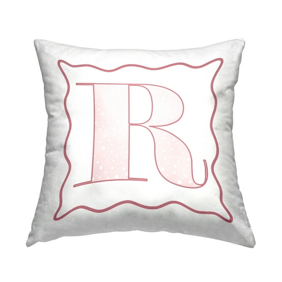 Stupell Industries Polka Dot Pink Letter R Square Decorative Printed Throw Pillow, 18 x 18