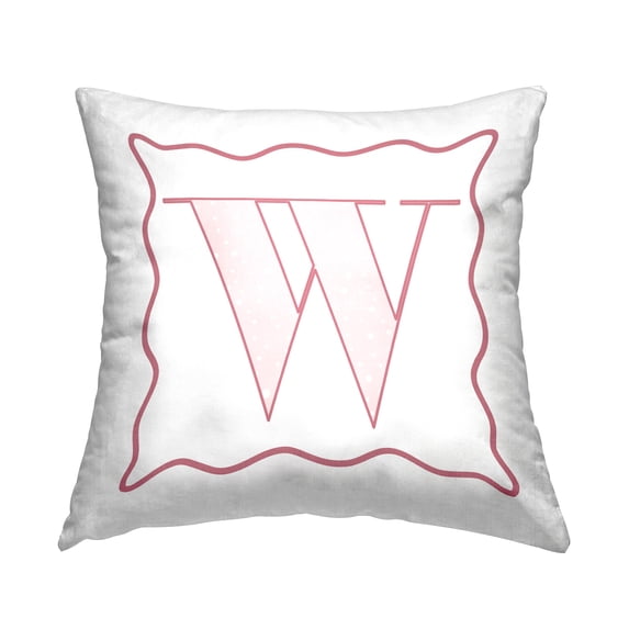 Stupell Industries Polka Dot Pink Letter W Square Decorative Printed Throw Pillow, 18 x 18