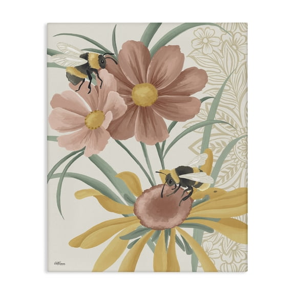 Stupell Industries Pollinating Bumble Bees Botanical & Floral Painting Gallery Wrapped Canvas Art Print Wall Art, 16 x 20
