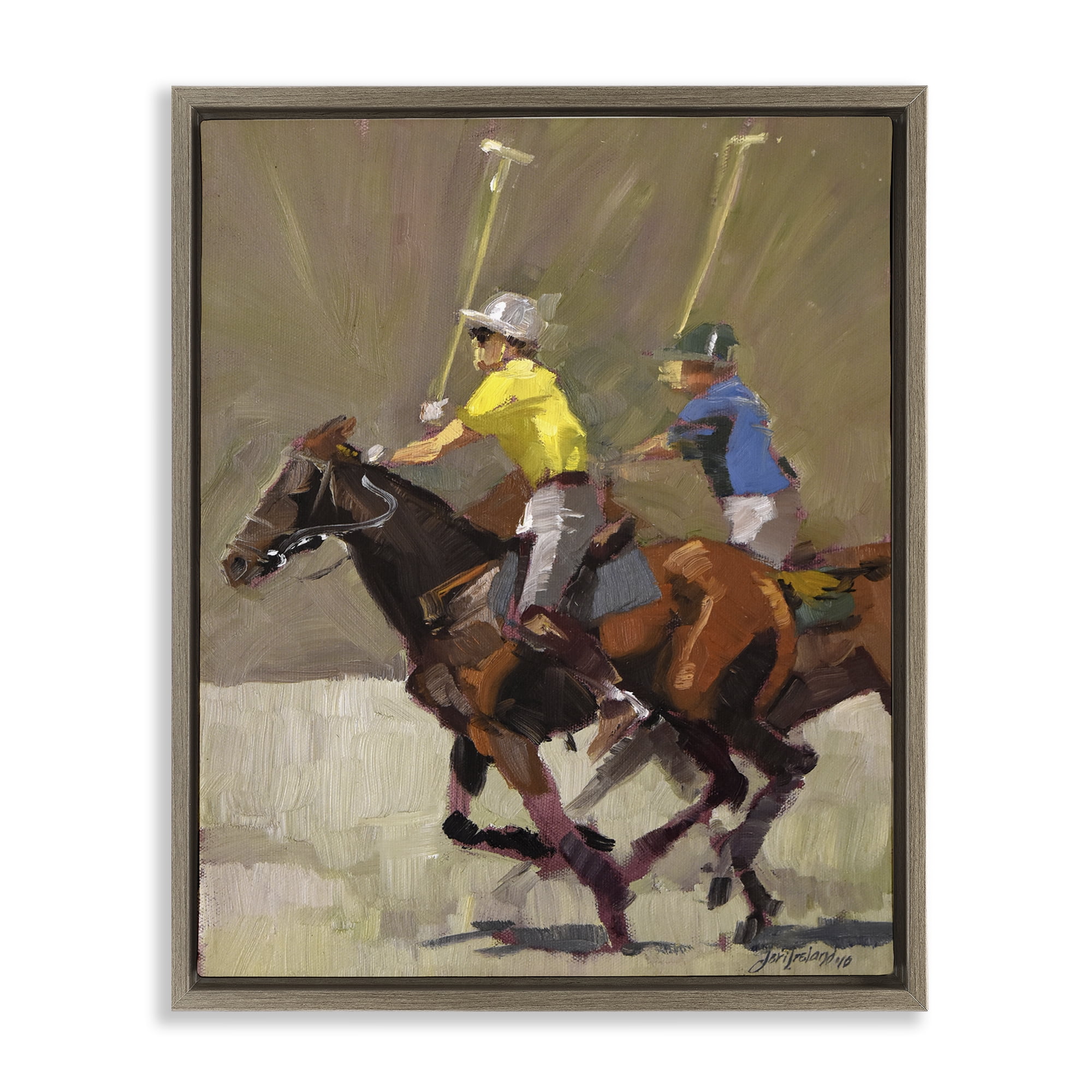 Stupell Industries Polo Player Athletes Sports Painting Brown Floater Framed Canvas Art Print Wall Art, 17 x 21