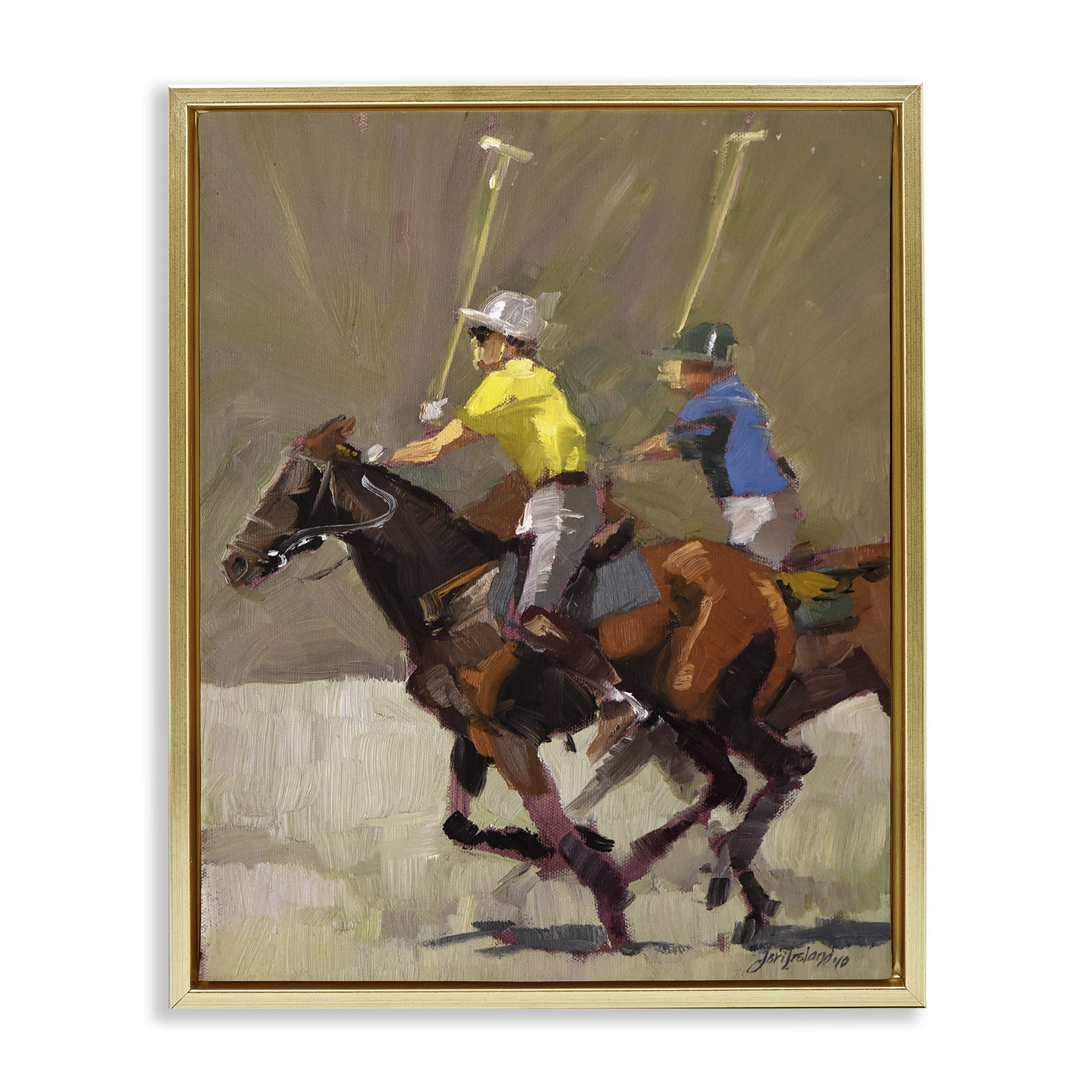 Stupell Industries Polo Player Athletes Sports Painting Gold Floater Framed Canvas Art Print Wall Art, 25 x 31