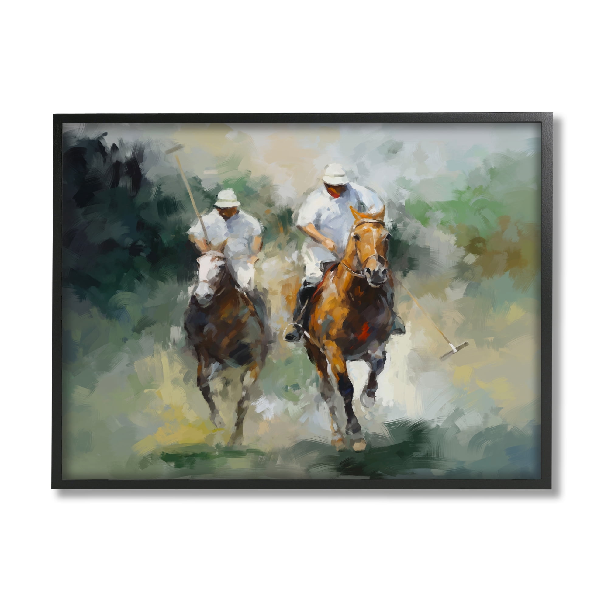 Stupell Industries Polo Players on Horses Sports Painting Black Framed Art Print Wall Art, 20 x 16