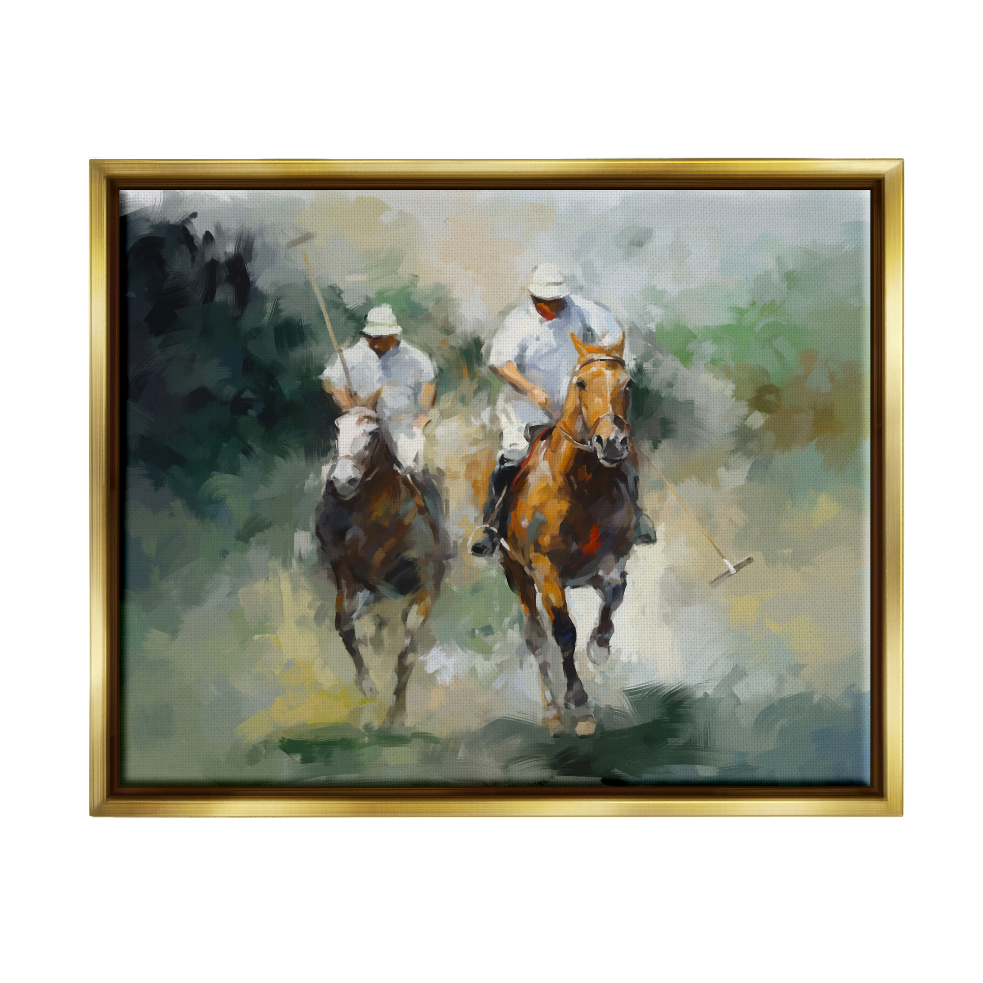 Stupell Industries Polo Players on Horses Sports Painting Gold Floater Framed Art Print Wall Art, 21 x 17