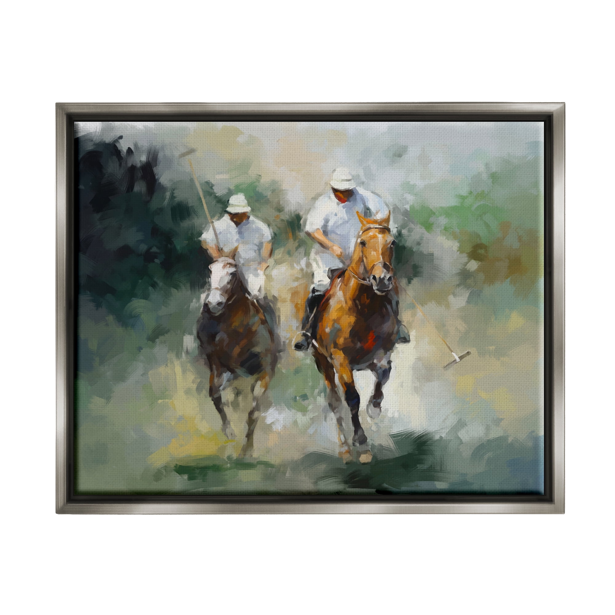 Stupell Industries Polo Players on Horses Sports Painting Gray Floater Framed Art Print Wall Art, 21 x 17