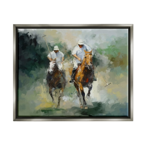 Stupell Industries Polo Players on Horses Sports Painting Gray Floater Framed Art Print Wall Art, 31 x 25