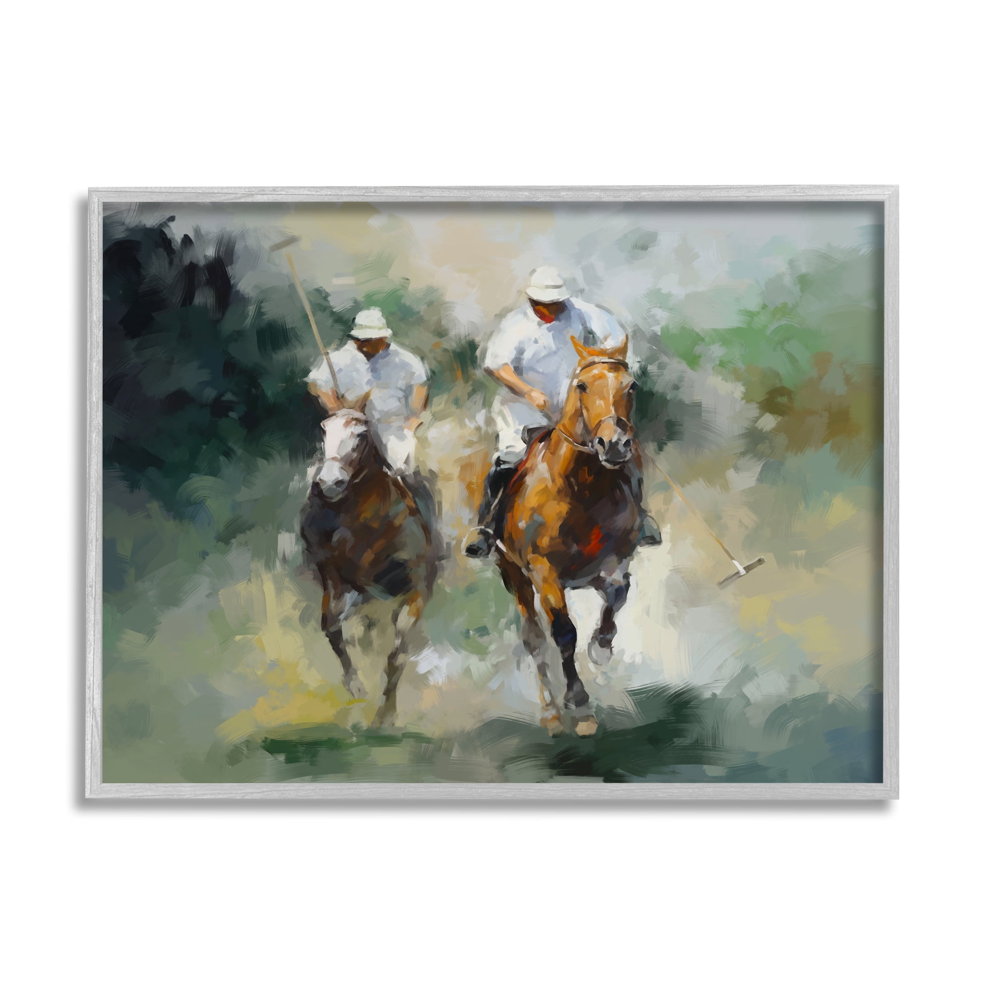 Stupell Industries Polo Players on Horses Sports Painting Gray Framed Art Print Wall Art, 20 x 16