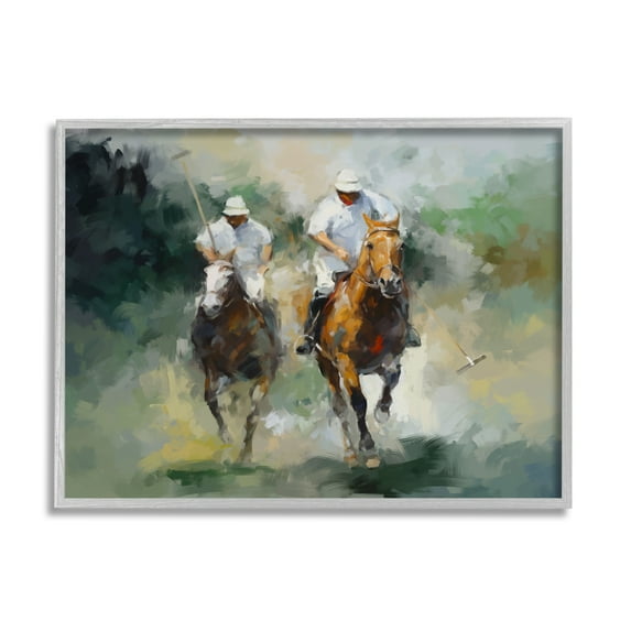 Stupell Industries Polo Players on Horses Sports Painting Gray Framed Art Print Wall Art, 30 x 24