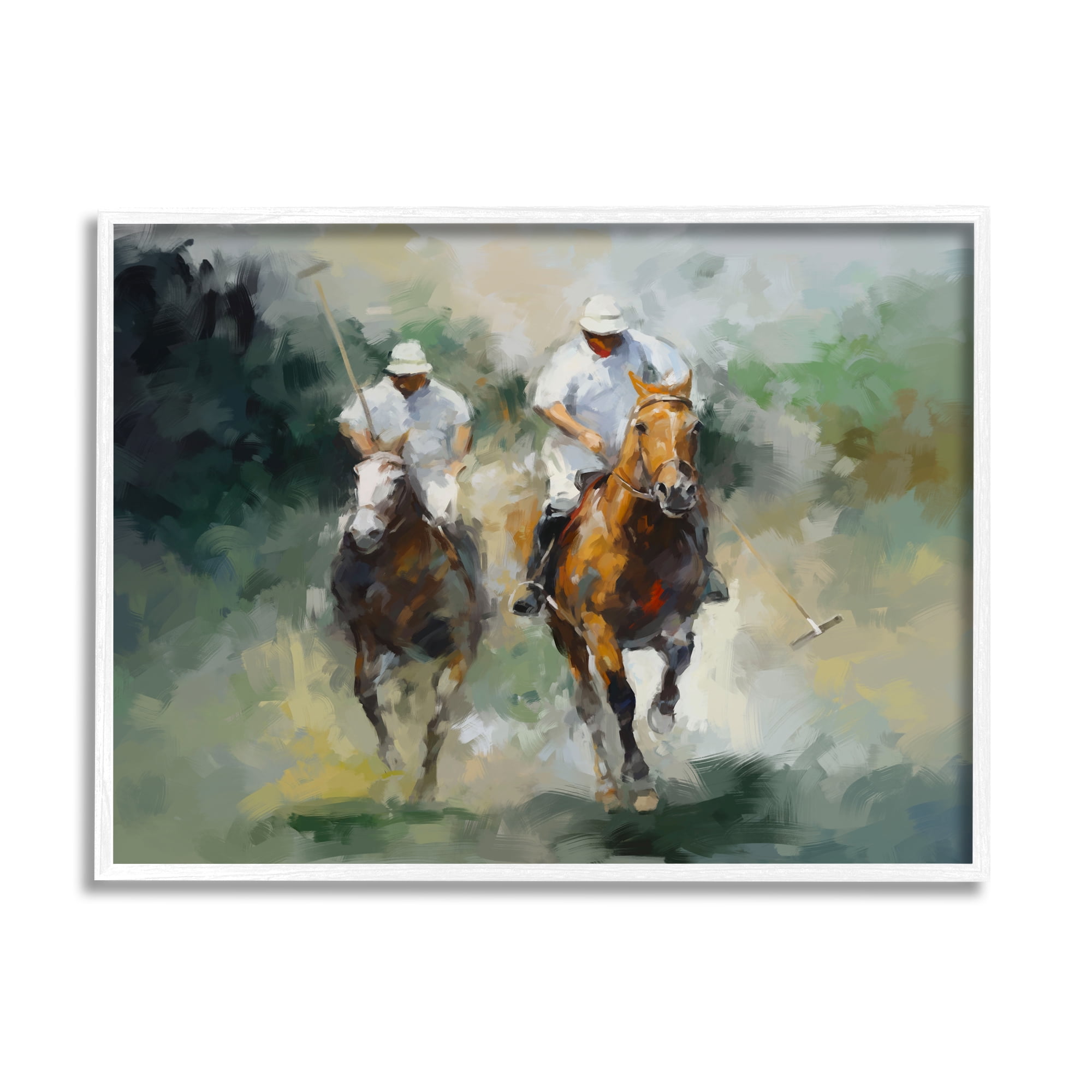 Stupell Industries Polo Players on Horses Sports Painting White Framed Art Print Wall Art, 30 x 24
