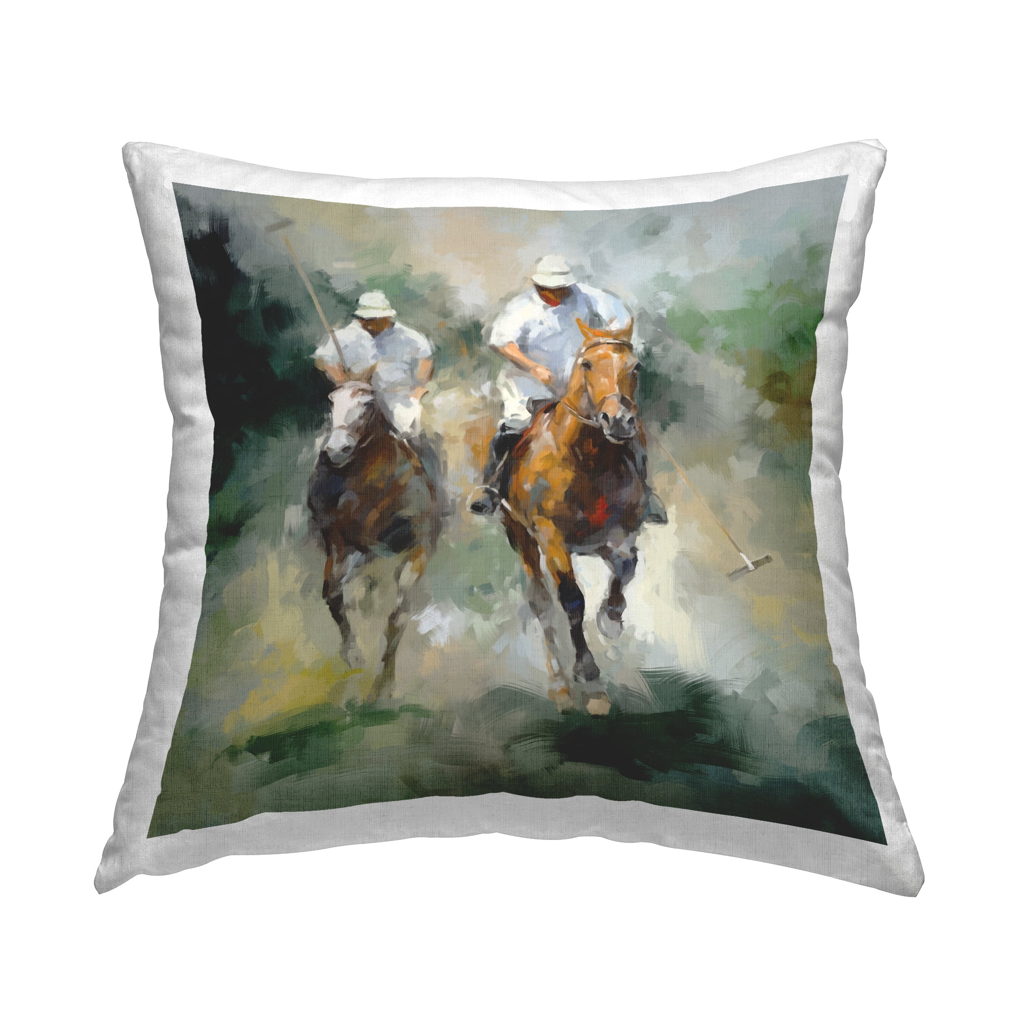 Stupell Industries Polo Players on Horses Square Decorative Printed Throw Pillow, 18 x 18