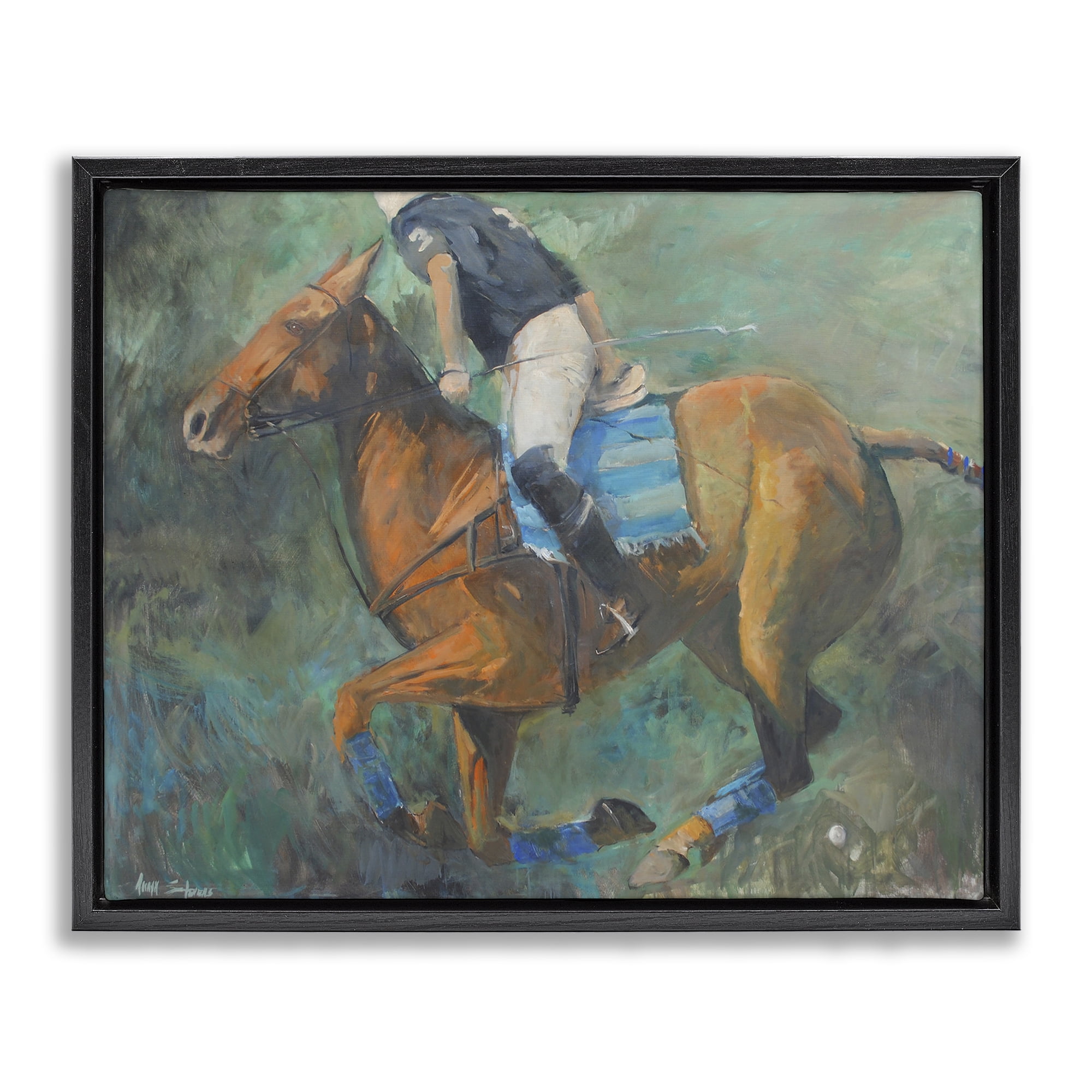 Stupell Industries Polo Rider in Dynamic Motion Black Framed Floater Canvas Wall Art, design by Jadei Graphics