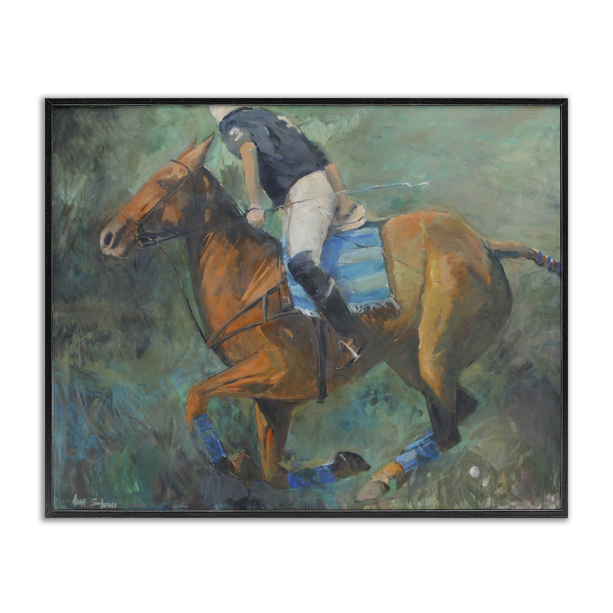Stupell Industries Polo Rider in Dynamic Motion Black Framed Giclee Art, design by Jadei Graphics