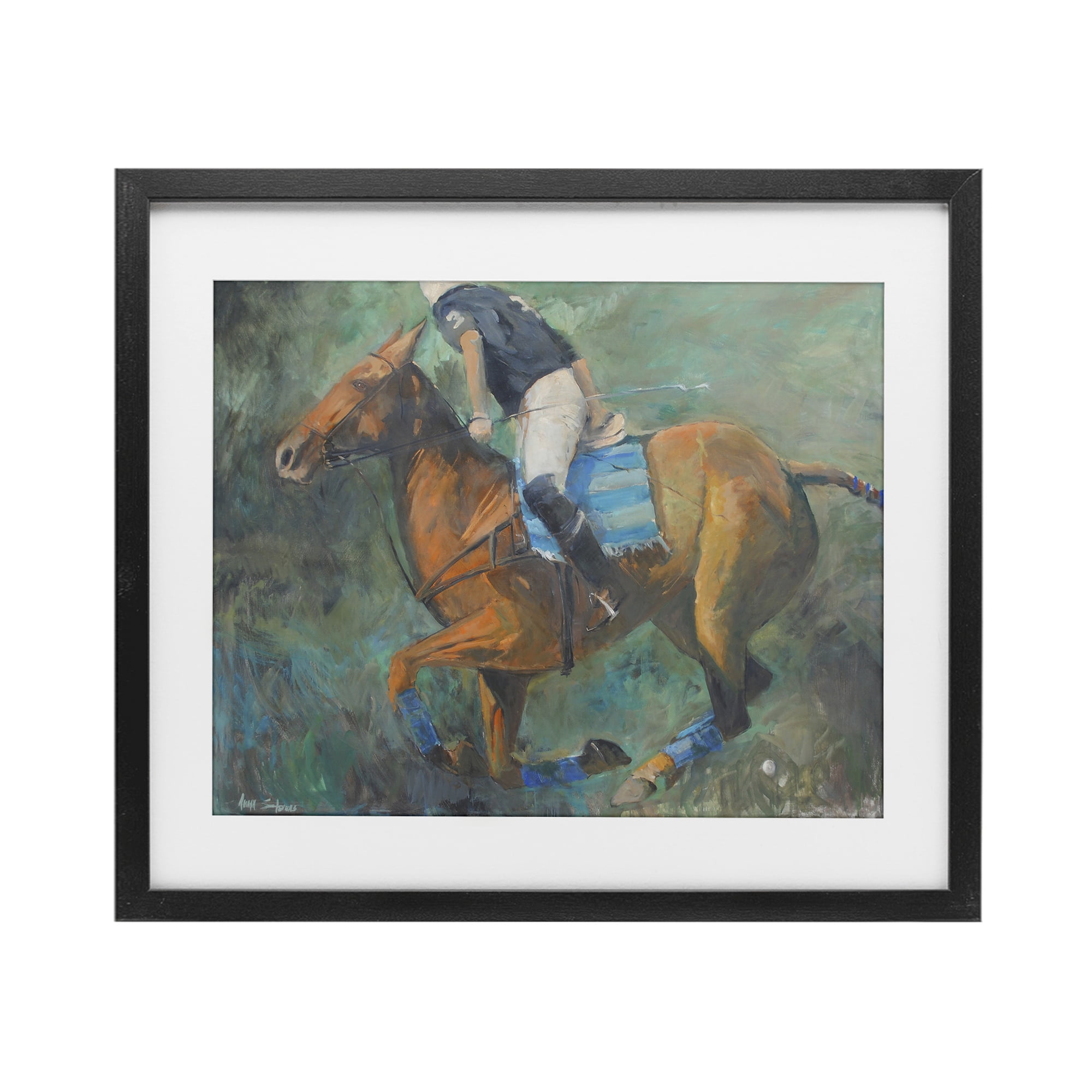 Stupell Industries Polo Rider in Dynamic Motion Black Framed Print Under Glass, design by Jadei Graphics