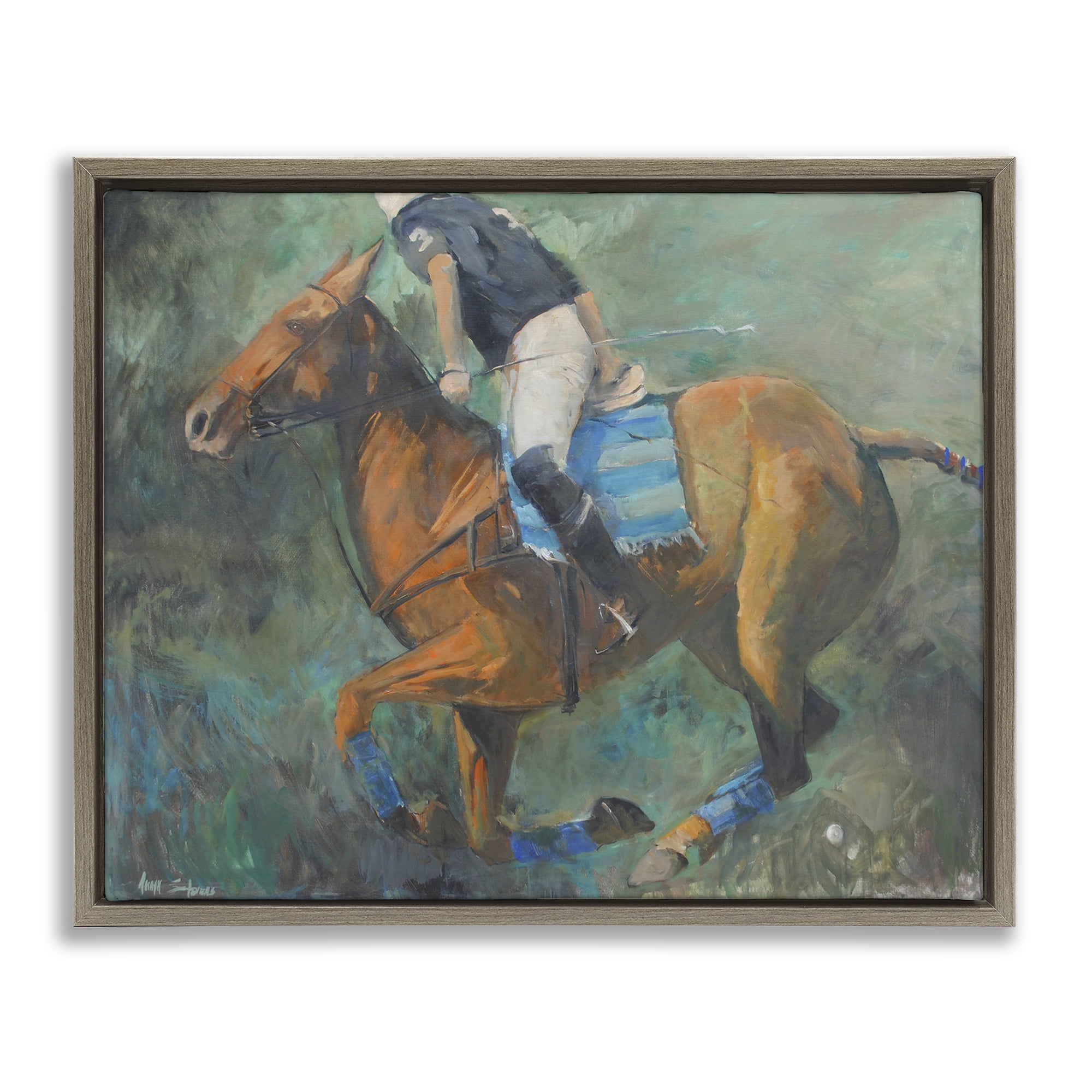 Stupell Industries Polo Rider in Dynamic Motion Brown Framed Floater Canvas Wall Art, design by Jadei Graphics