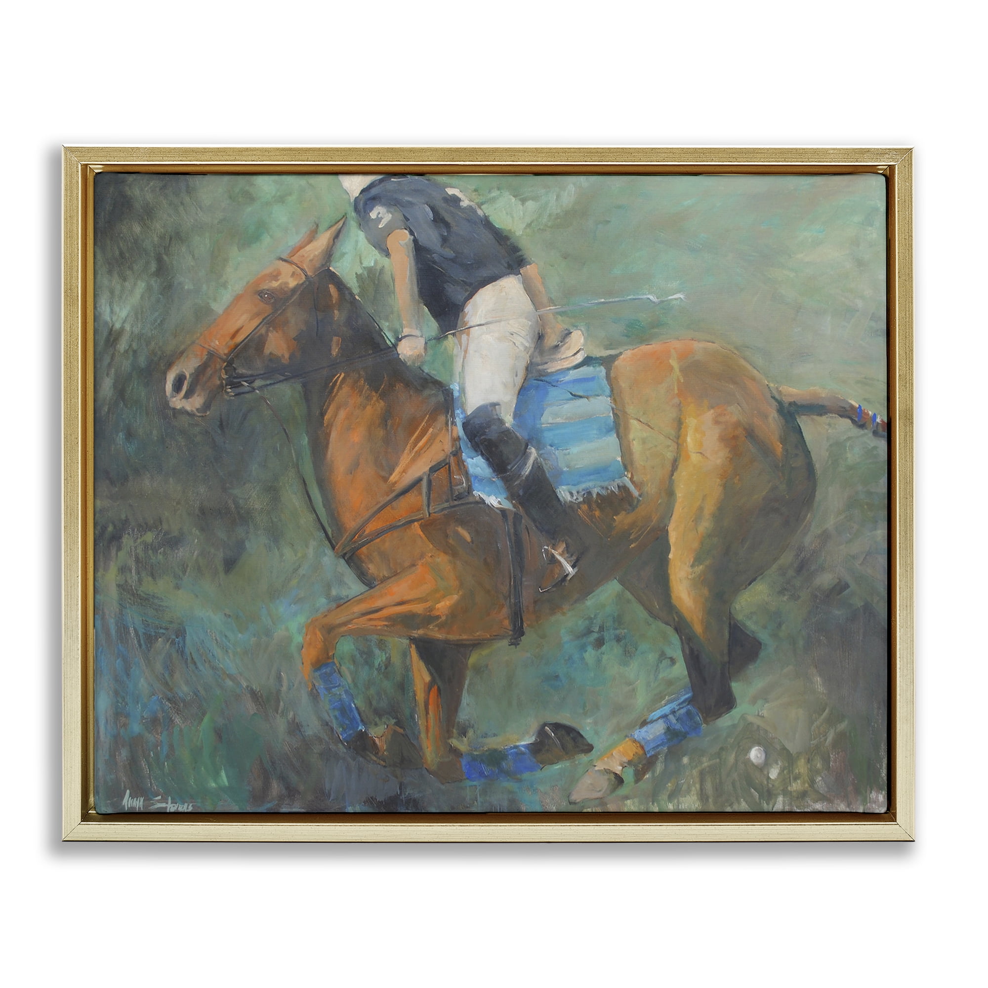 Stupell Industries Polo Rider in Dynamic Motion Gold Framed Floater Canvas Wall Art, design by Jadei Graphics