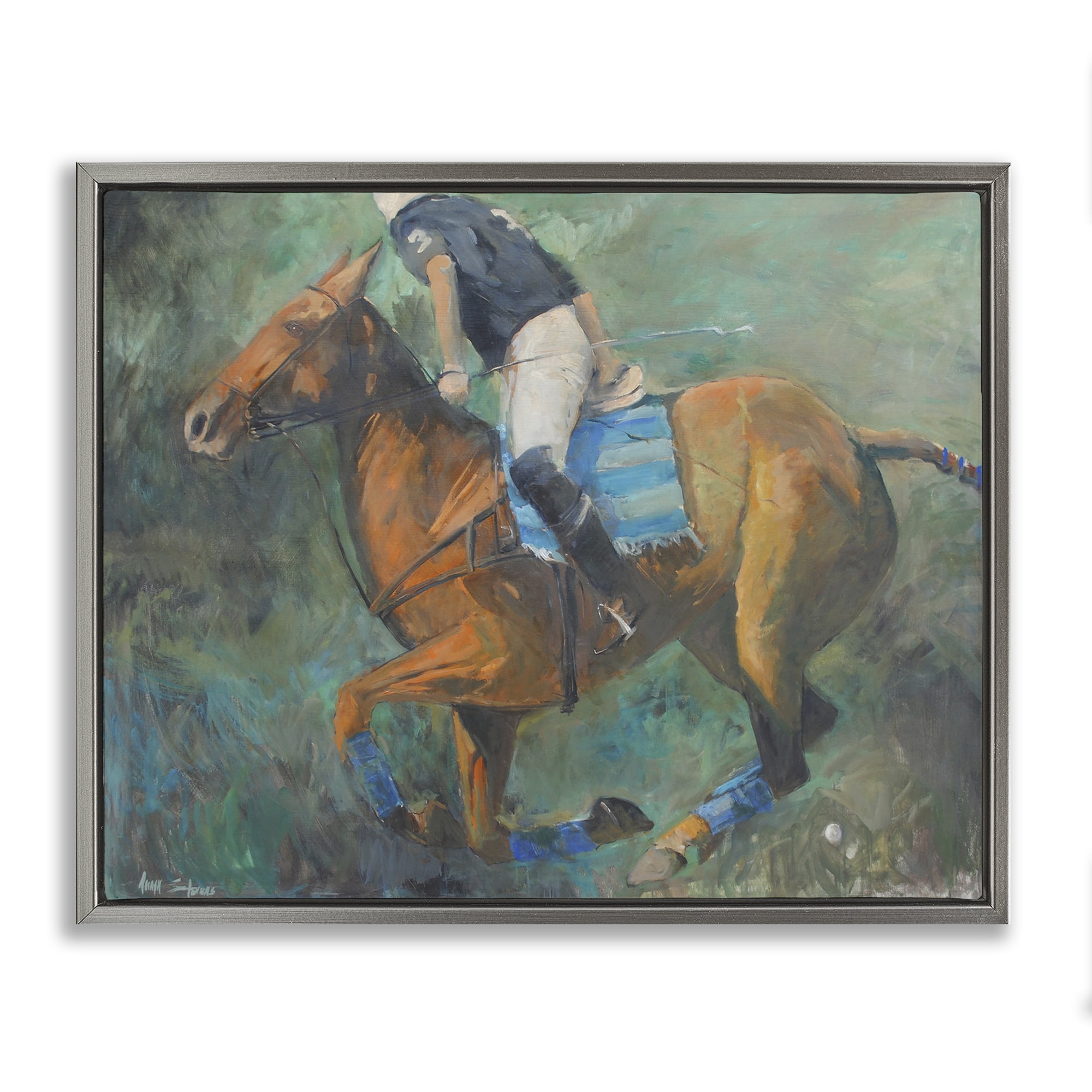 Stupell Industries Polo Rider in Dynamic Motion Gray Framed Floater Canvas Wall Art, design by Jadei Graphics