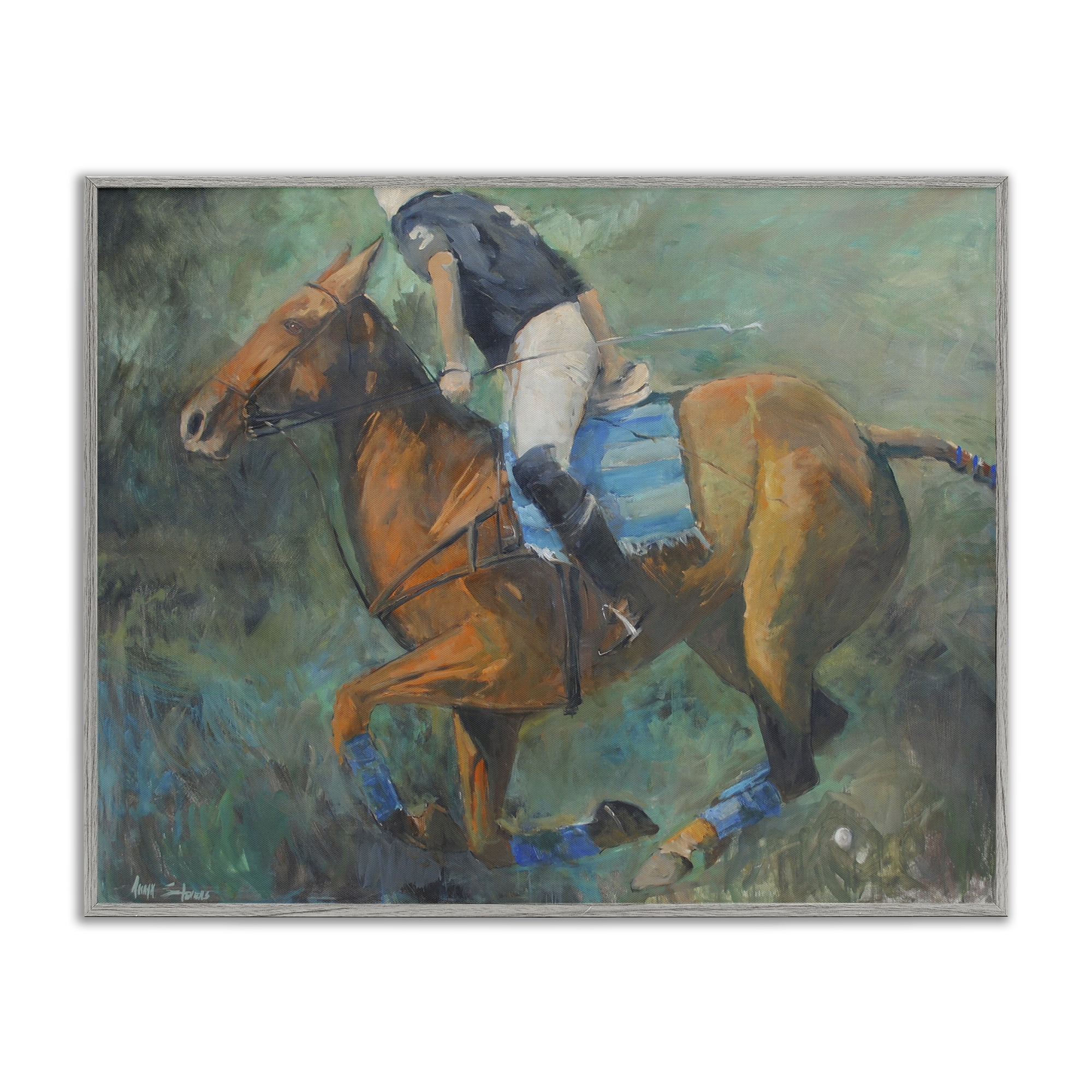 Stupell Industries Polo Rider in Dynamic Motion Gray Framed Giclee Art, design by Jadei Graphics