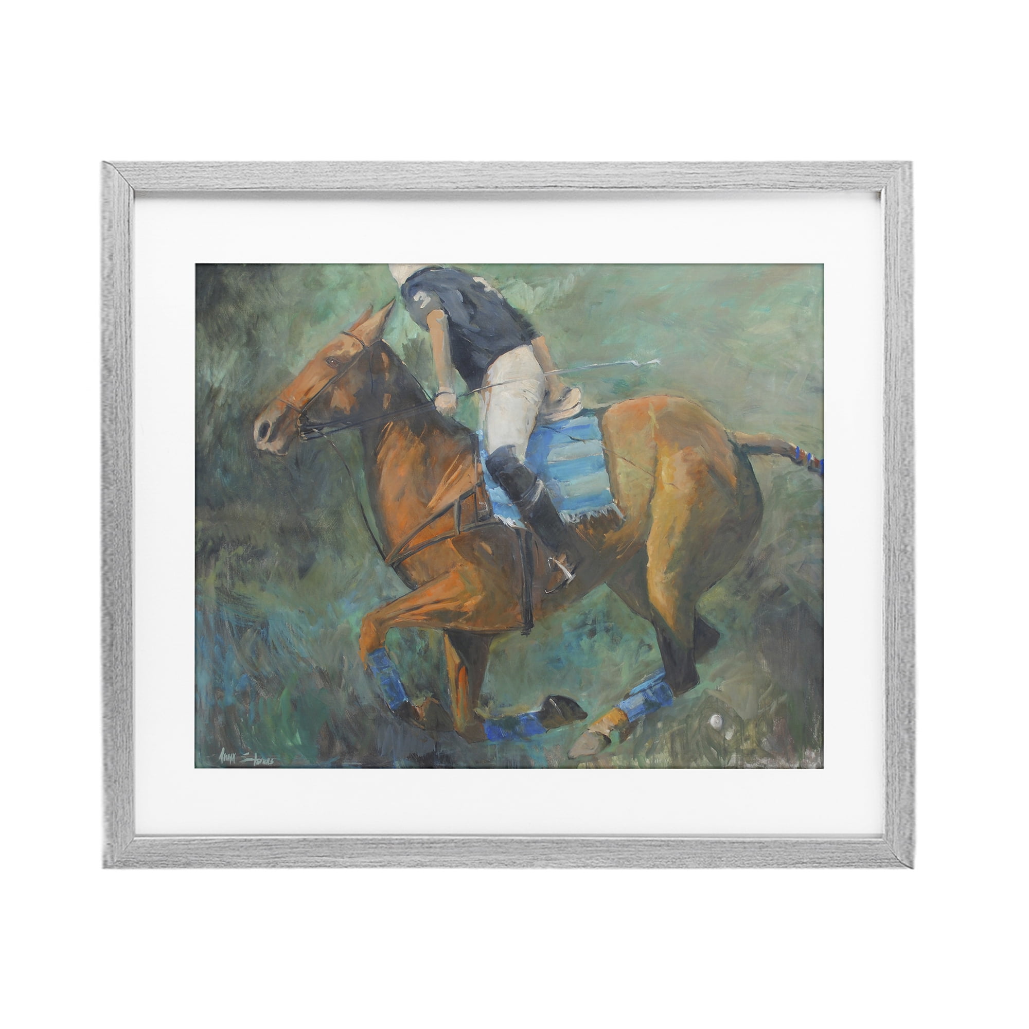 Stupell Industries Polo Rider in Dynamic Motion Gray Framed Print Under Glass, design by Jadei Graphics