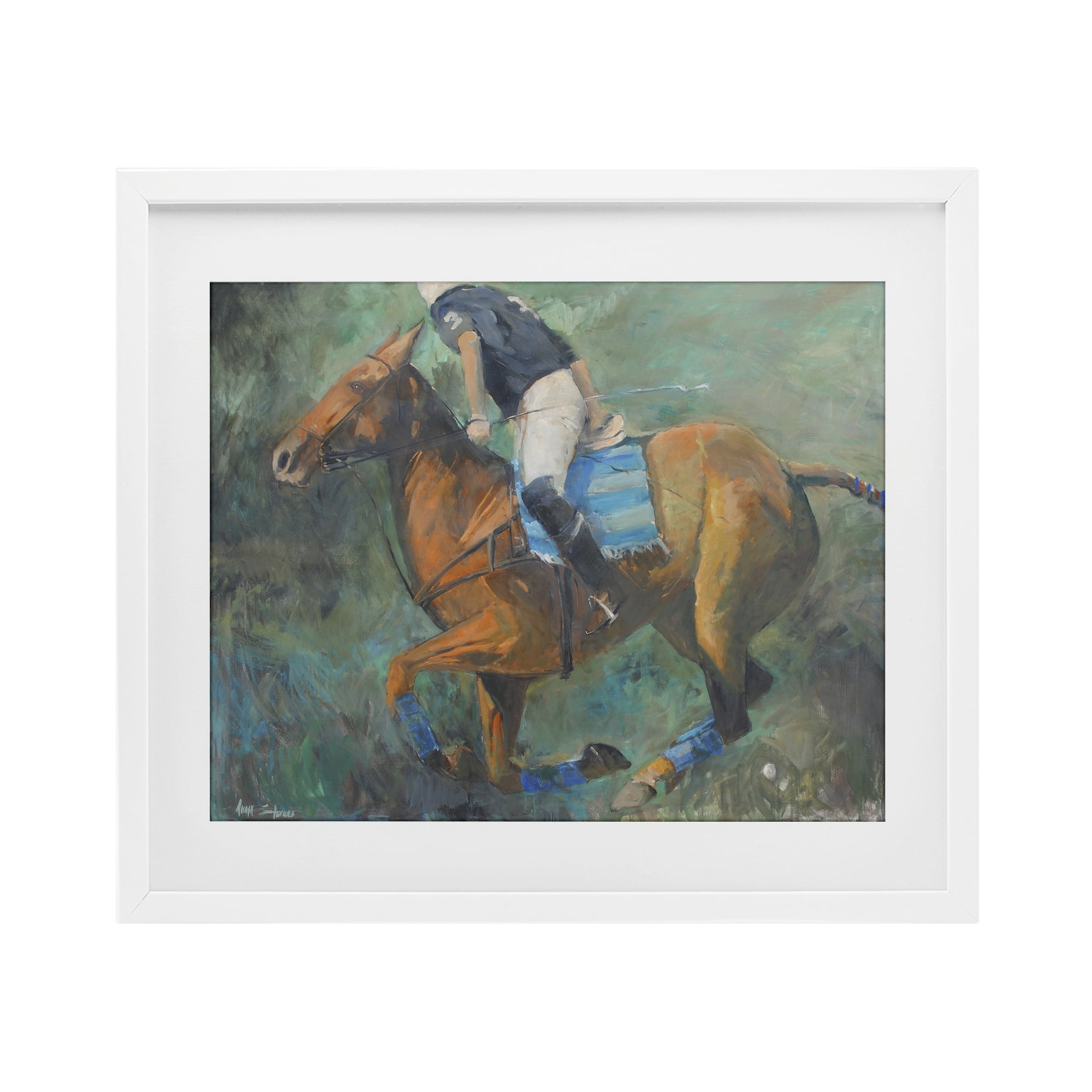 Stupell Industries Polo Rider in Dynamic Motion White Framed Print Under Glass, design by Jadei Graphics