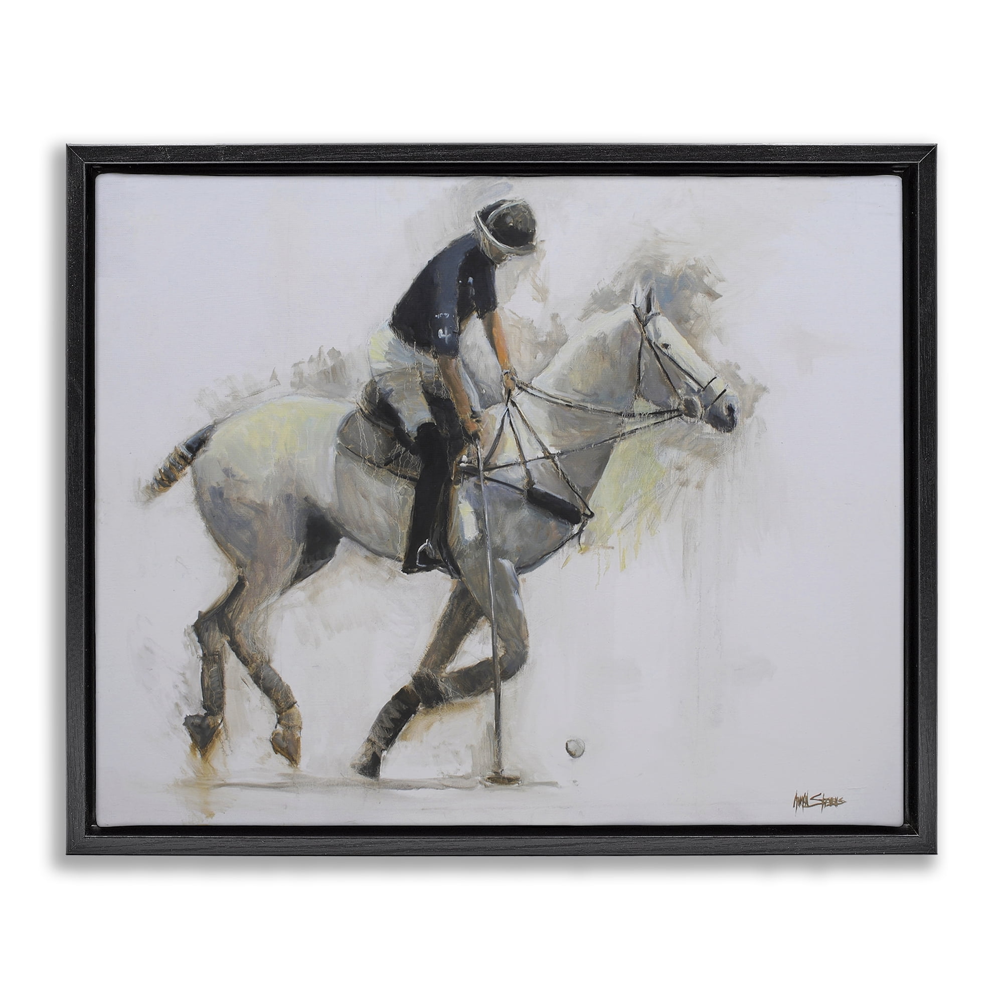 Stupell Industries Polo Rider in Motion Black Framed Floater Canvas Wall Art, design by Jadei Graphics