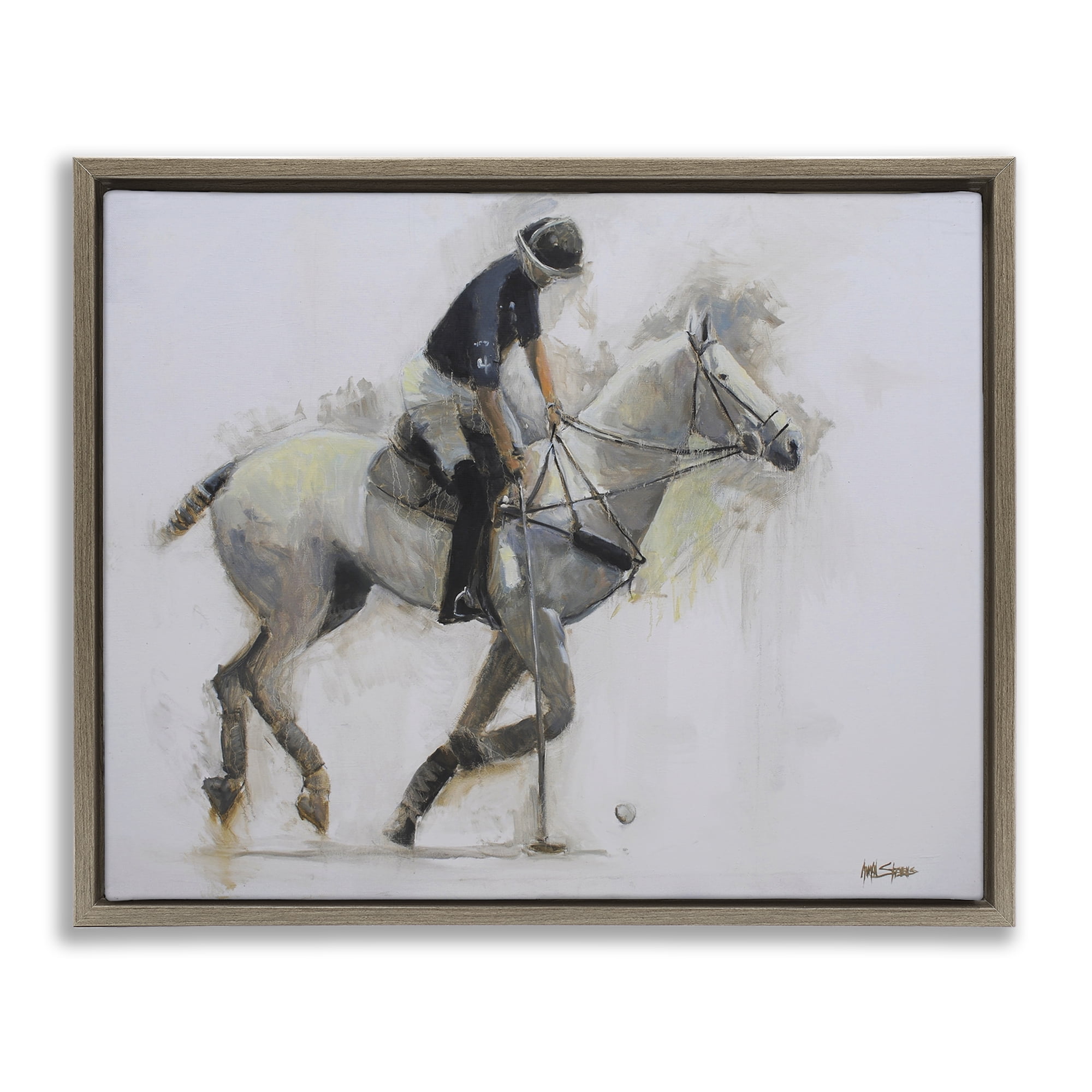 Stupell Industries Polo Rider in Motion Brown Framed Floater Canvas Wall Art, design by Jadei Graphics