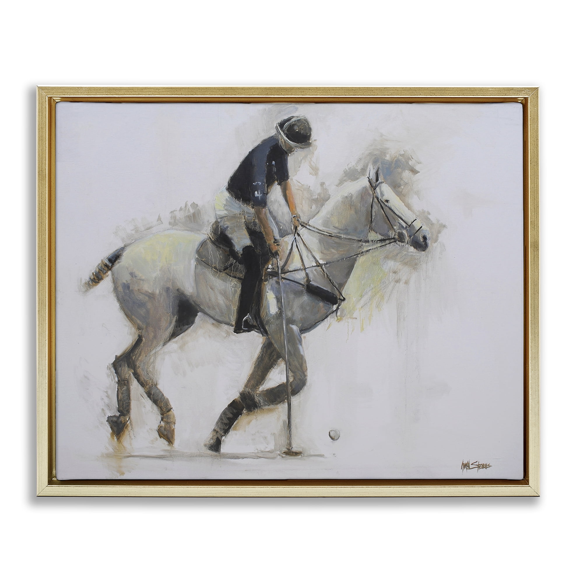 Stupell Industries Polo Rider in Motion Gold Framed Floater Canvas Wall Art, design by Jadei Graphics