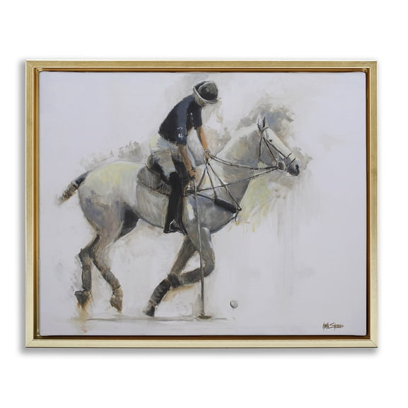 Stupell Industries Polo Rider in Motion Gold Framed Floater Canvas Wall Art, design by Jadei Graphics