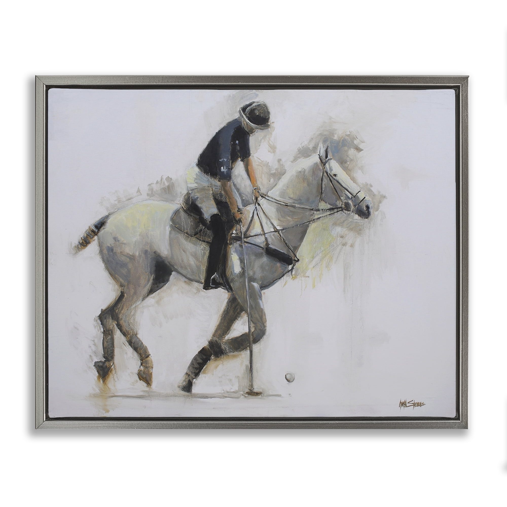 Stupell Industries Polo Rider in Motion Gray Framed Floater Canvas Wall Art, design by Jadei Graphics