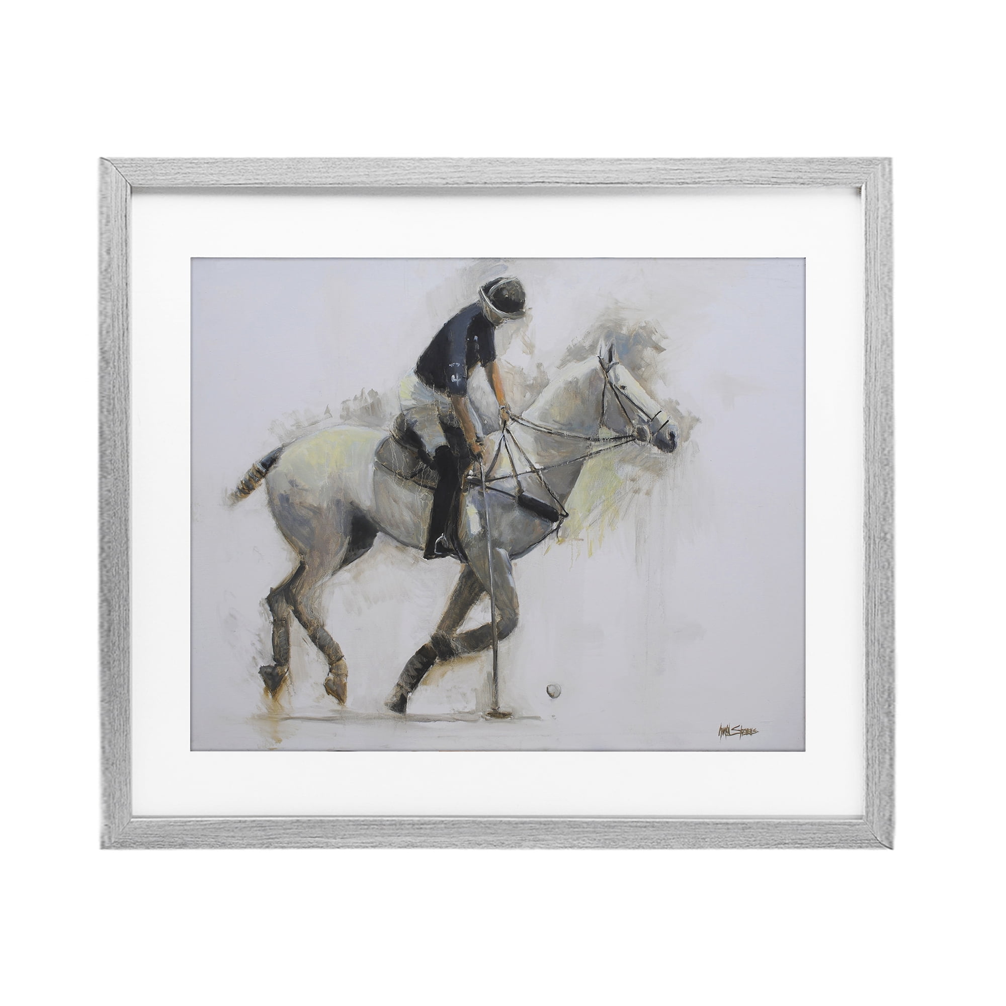 Stupell Industries Polo Rider in Motion Gray Framed Print Under Glass, design by Jadei Graphics