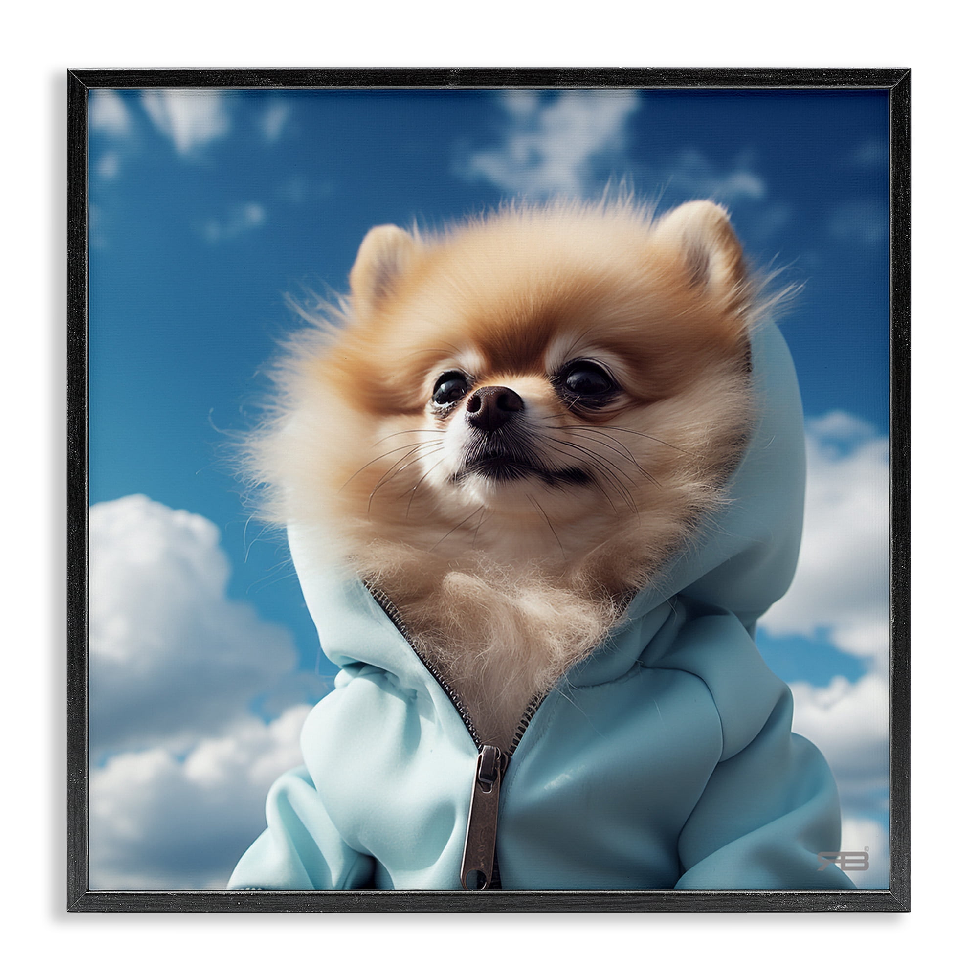 Stupell Industries Pomeranian Dog & Clouds Animals & Insects Painting Black Framed Art Print Wall Art, 17 x 17