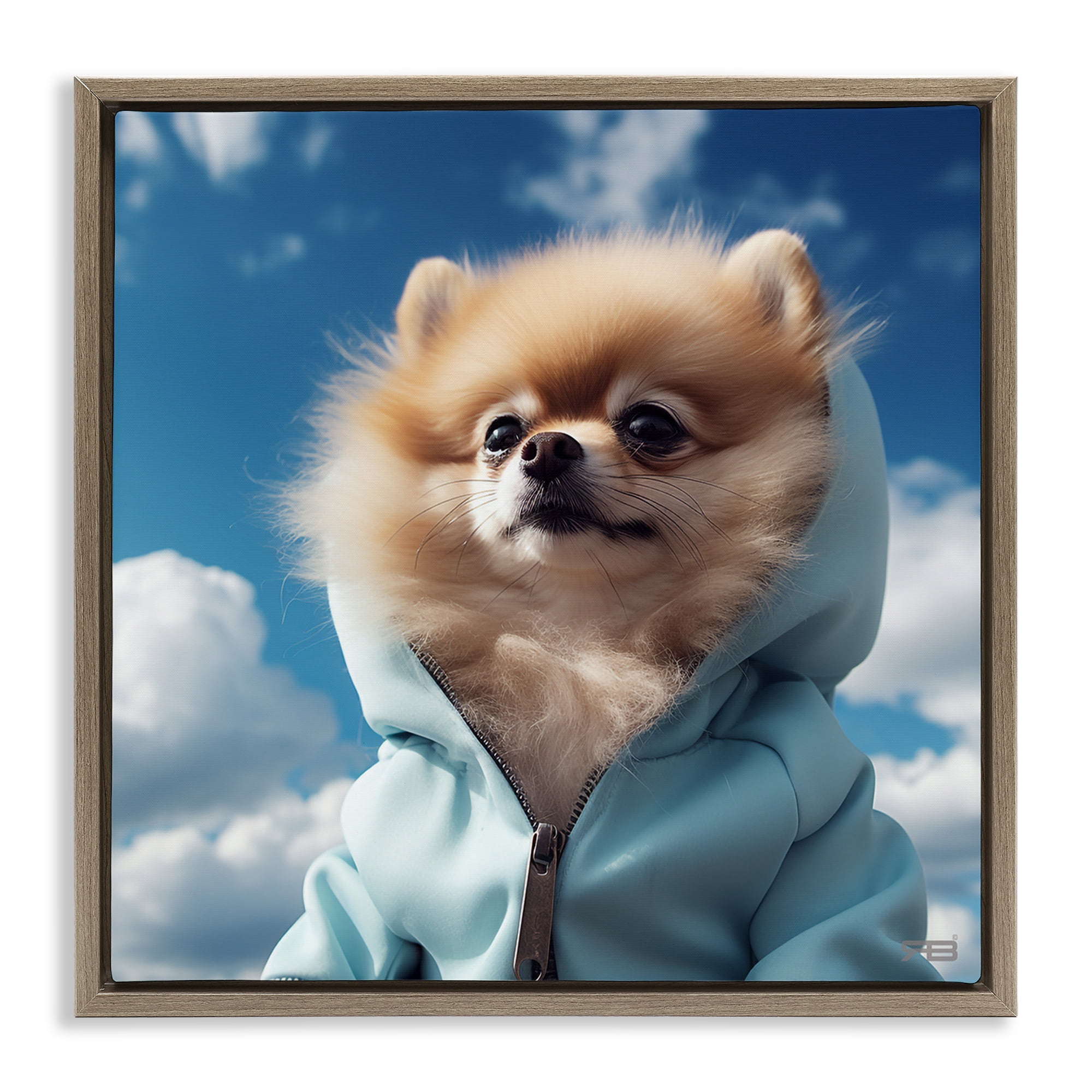 Stupell Industries Pomeranian Dog & Clouds Animals & Insects Painting Brown Floater Framed Canvas Art Print Wall Art, 18 x 18