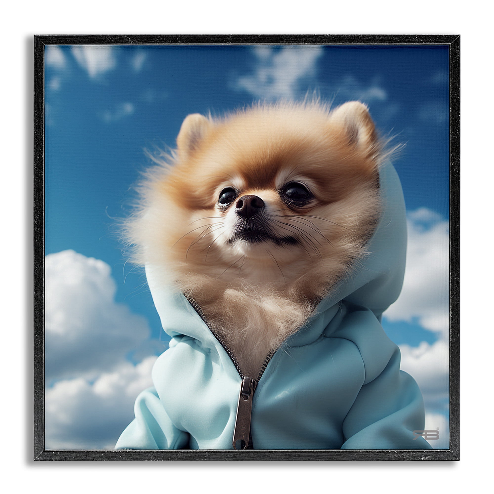 Stupell Industries Pomeranian Dog & Clouds Animals & Insects Painting Gray Framed Art Print Wall Art, 24 x 24