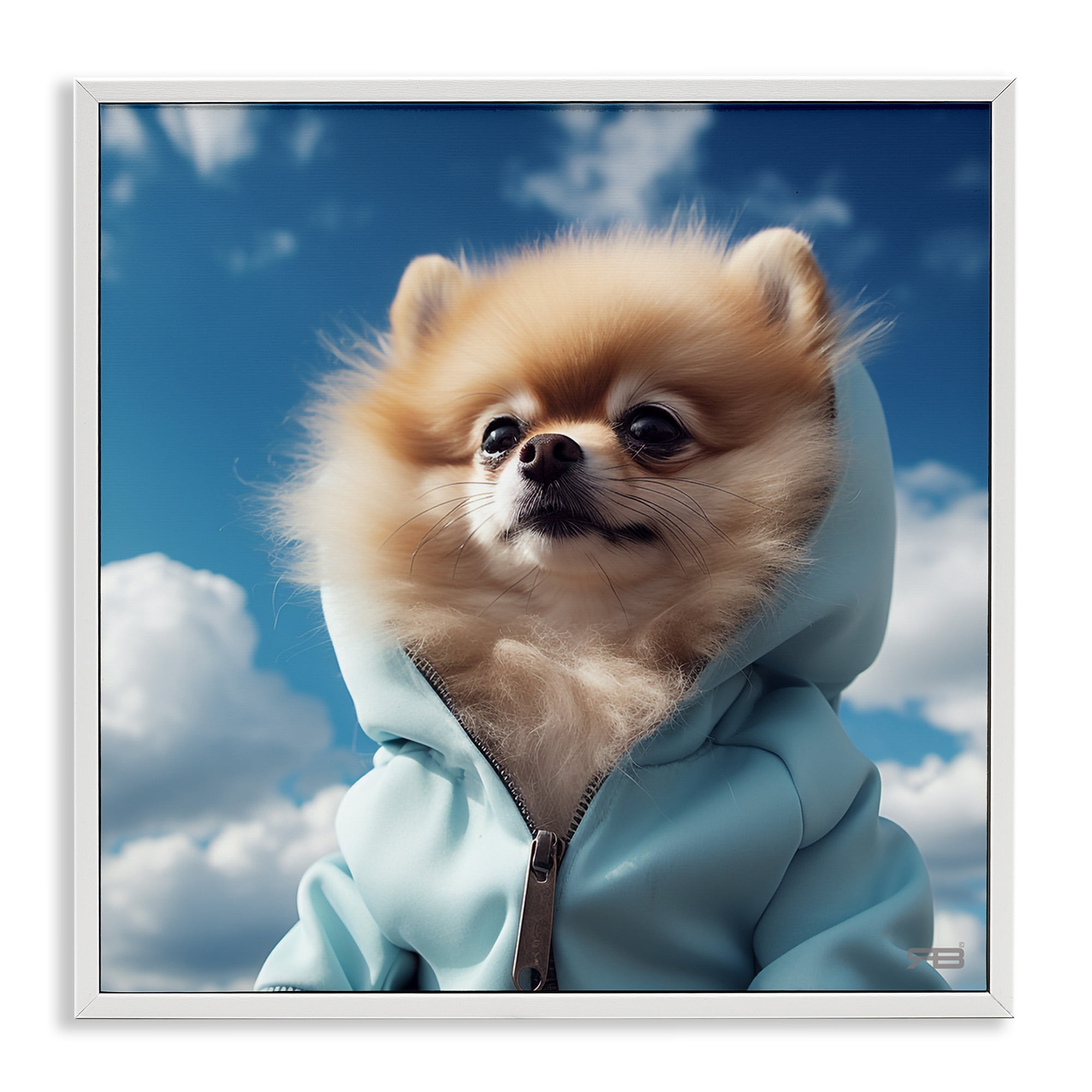Stupell Industries Pomeranian Dog & Clouds Animals & Insects Painting White Framed Art Print Wall Art, 17 x 17