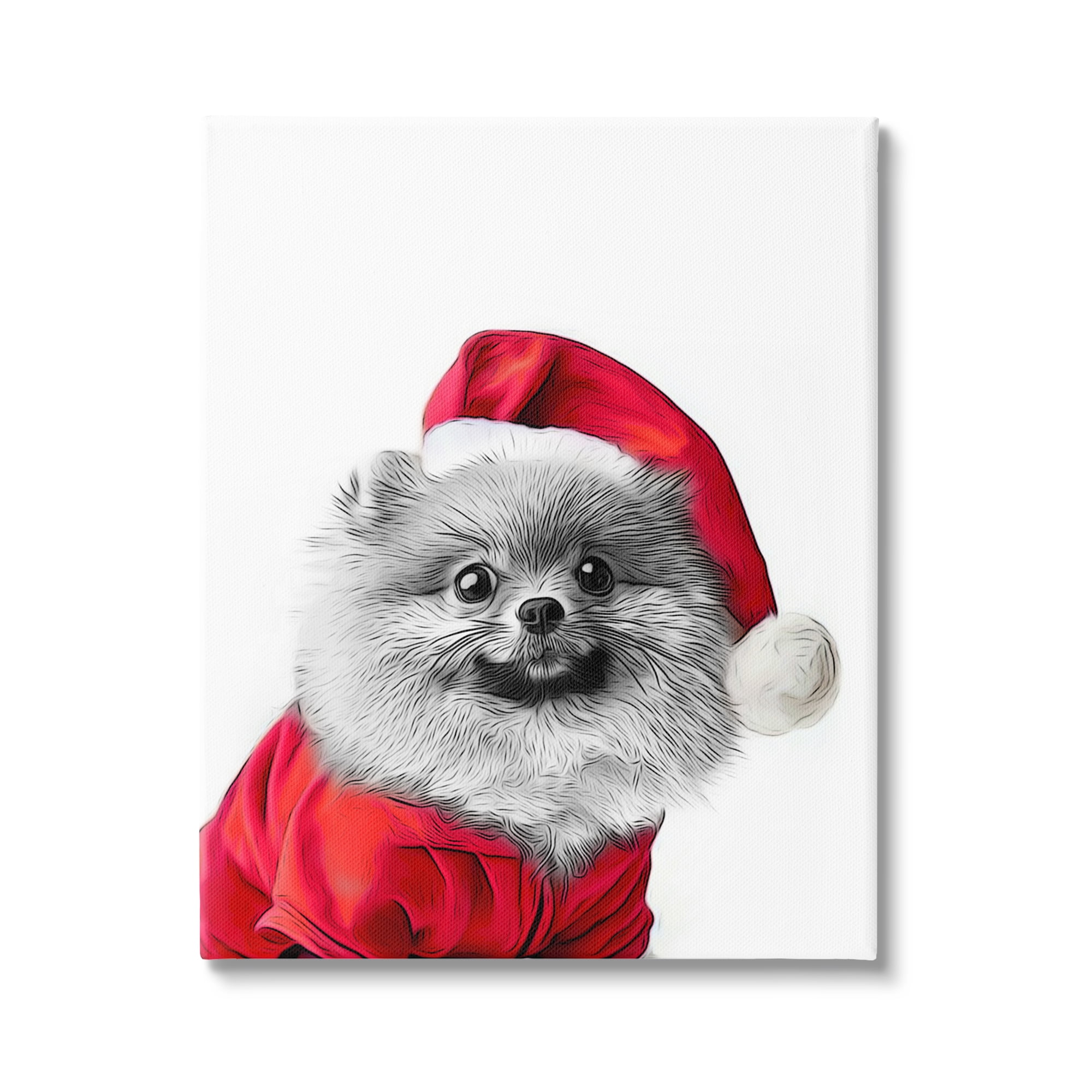 Stupell Industries Pomeranian in Santa Hat Holiday Painting Gallery Wrapped Canvas Art Print Wall Art, 16 x 20