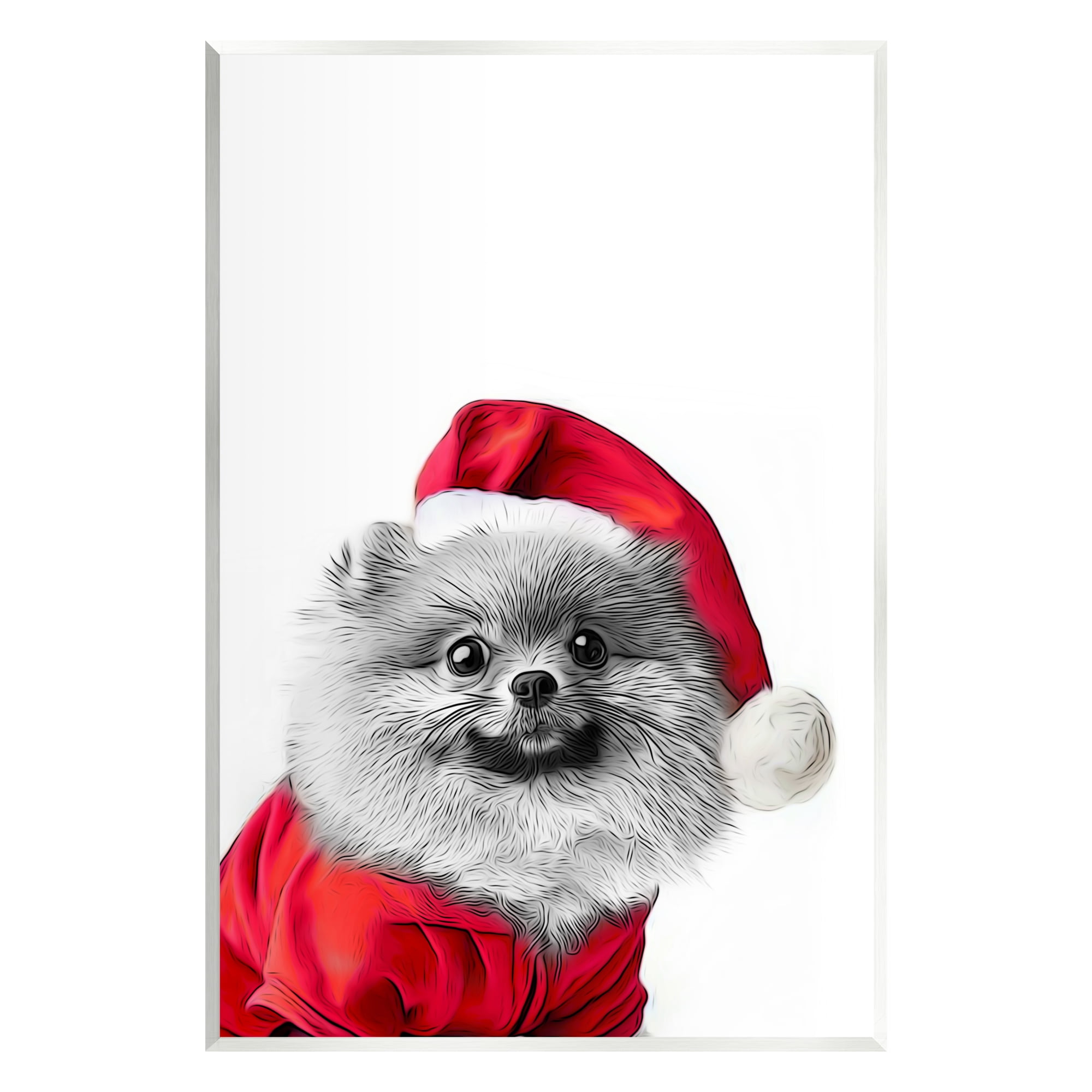 Stupell Industries Pomeranian in Santa Hat Holiday Painting Unframed Art Print Wall Art, 10 x 15