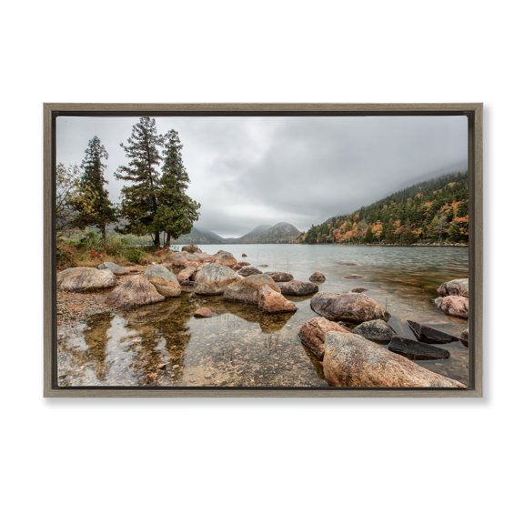 Stupell Industries Pond In The Mountains Brown Framed Floater Canvas Wall Art, design by Jon Evan